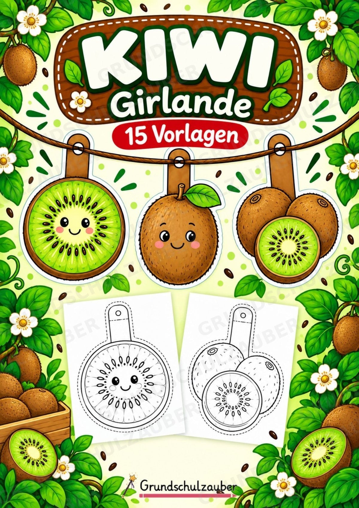 Kiwi – Fensterdeko – Basteln – Ausmalbild – Ausschneiden – 15 Vorlagen – Cover