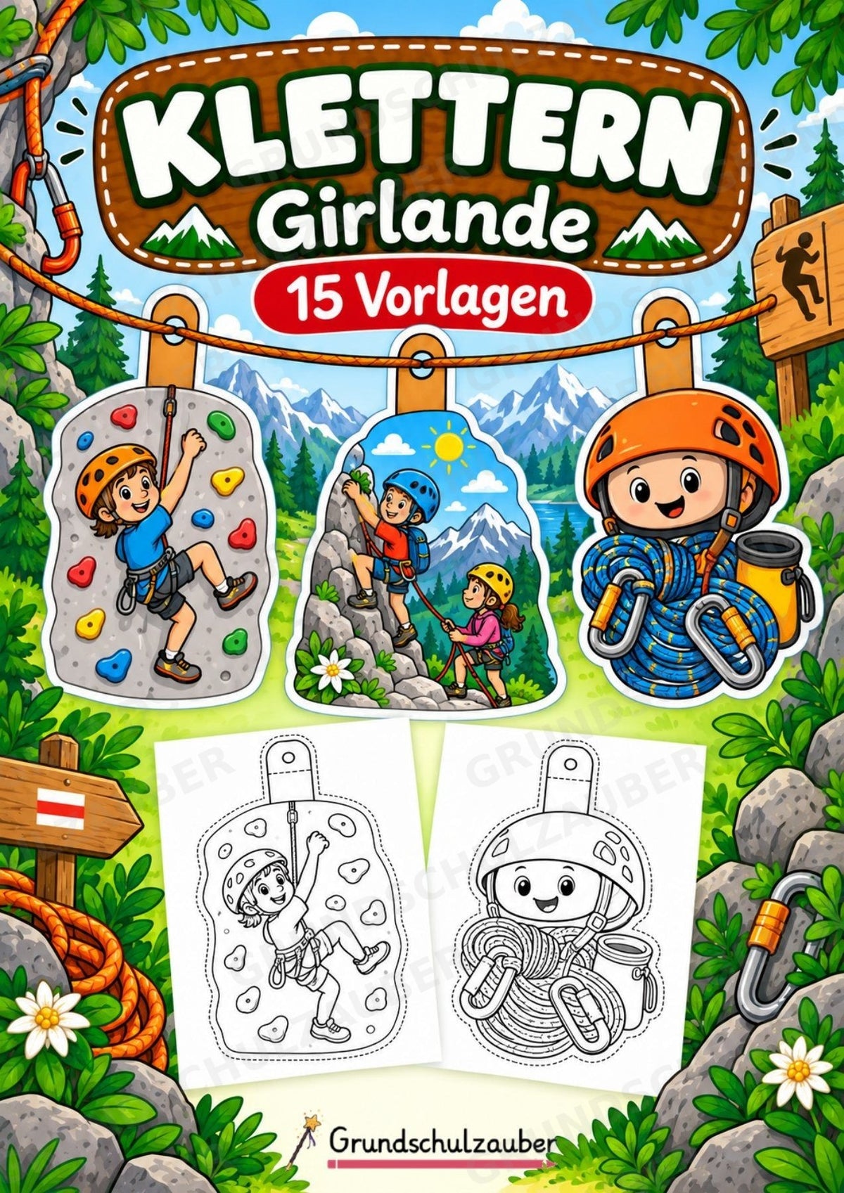 Klettern – Fensterdeko – Basteln – Ausmalbild – Ausschneiden – 15 Vorlagen – Cover