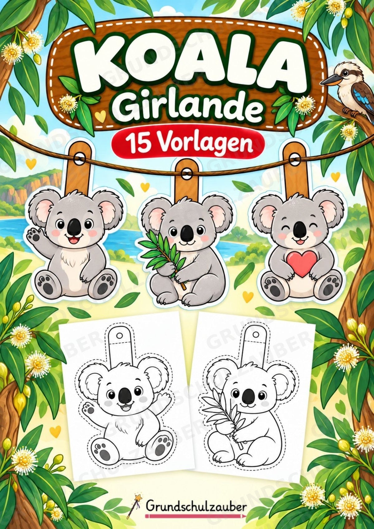 Koala – Fensterdeko – Basteln – Ausmalbild – Ausschneiden – 15 Vorlagen – Cover