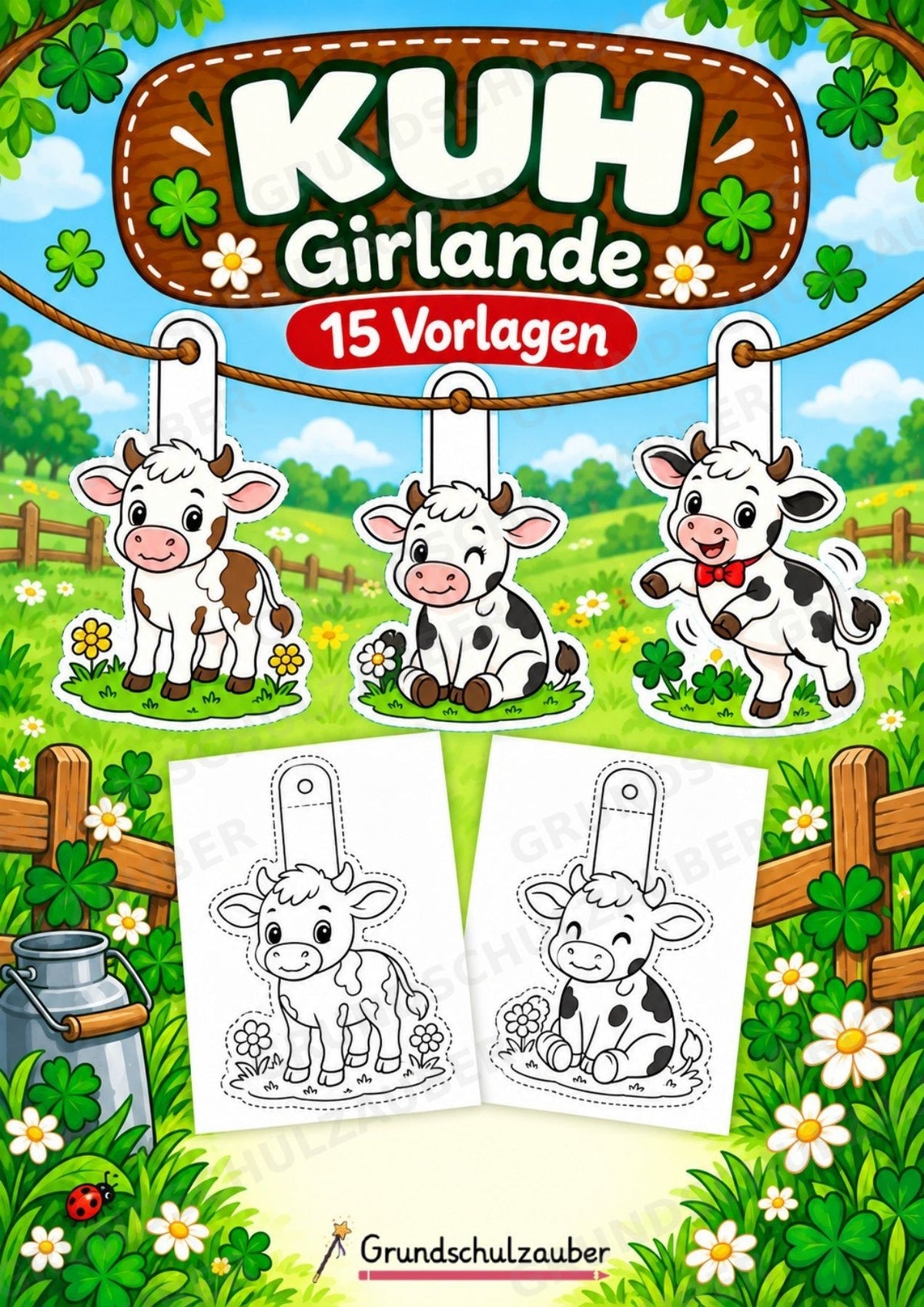 Kuh – Fensterdeko – Basteln – Ausmalbild – Ausschneiden – 15 Vorlagen – Cover