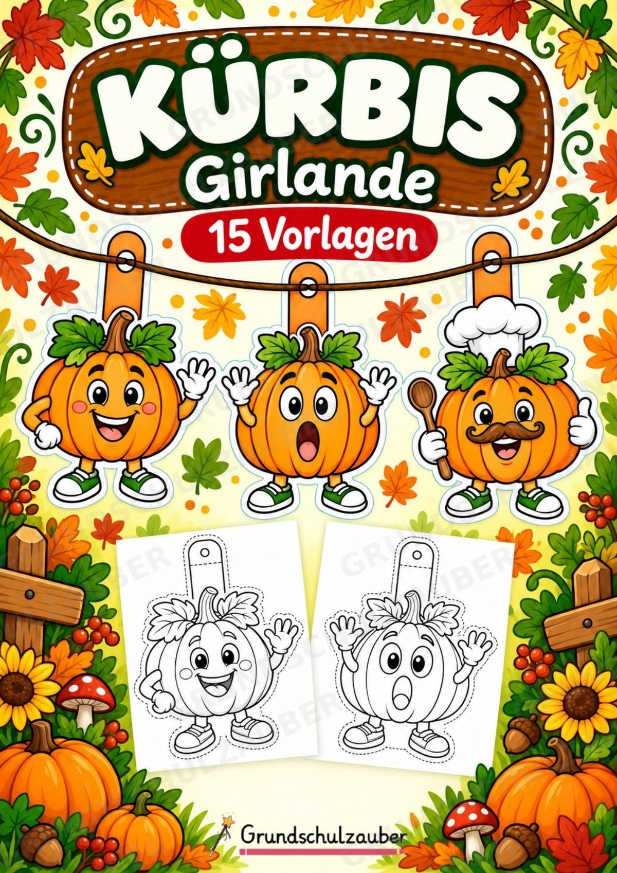 Kürbis – Fensterdeko – Basteln – Ausmalbild – Ausschneiden – 15 Vorlagen – Cover