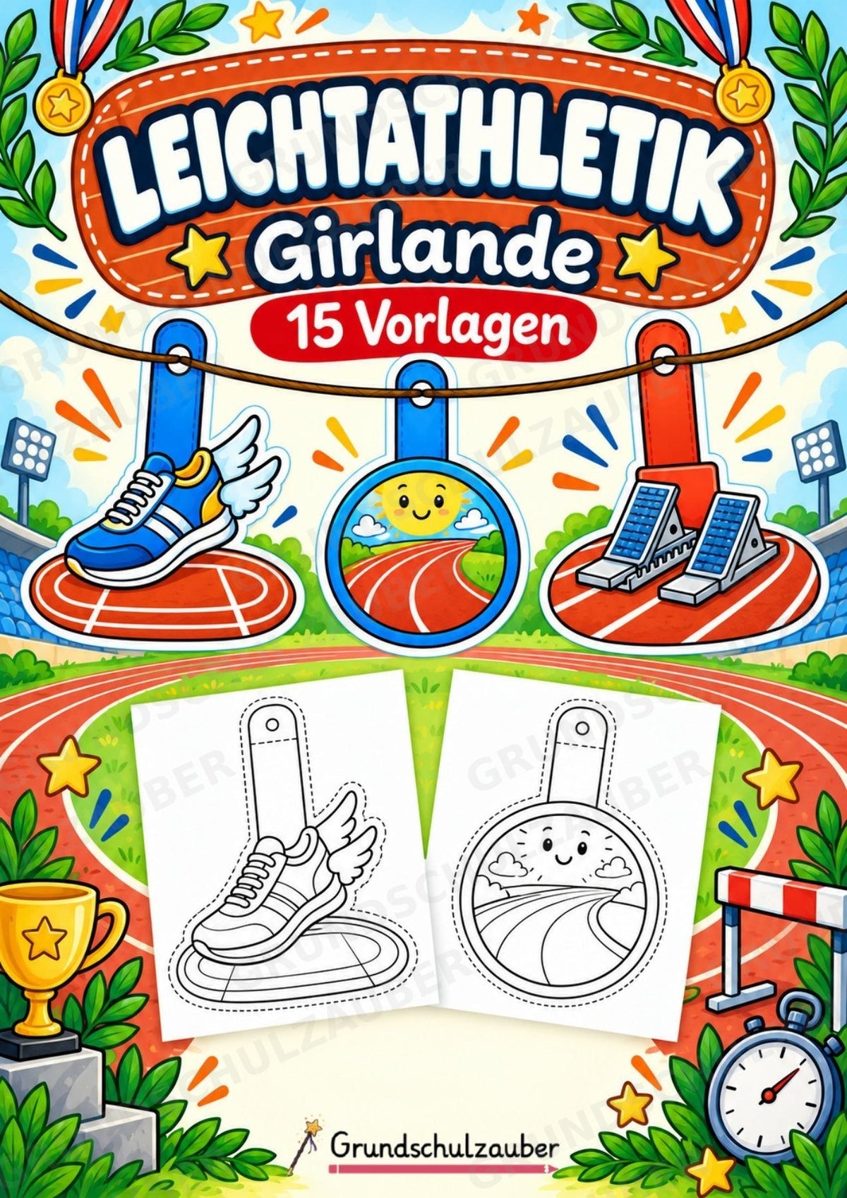 Leichtathletik – Fensterdeko – Basteln – Ausmalbild – Ausschneiden – 15 Vorlagen – Cover