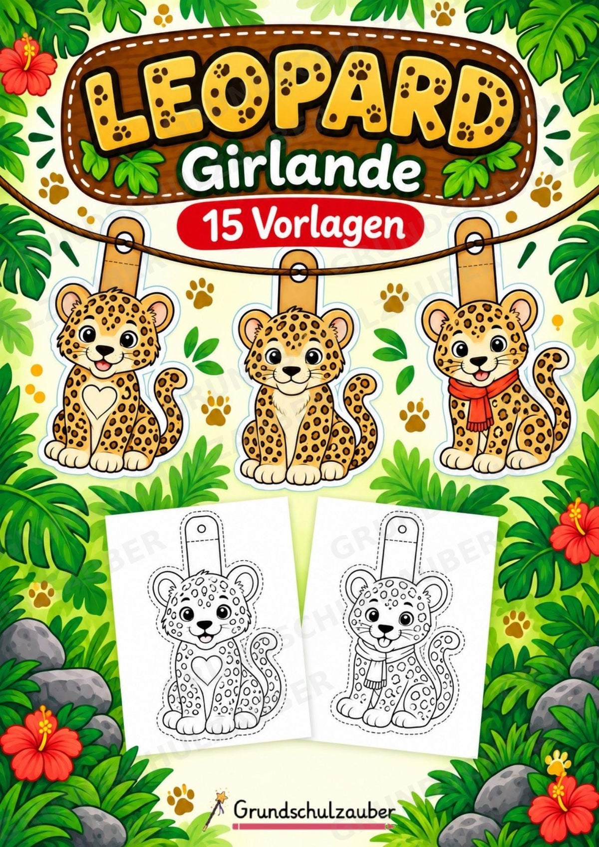 Leopard – Fensterdeko – Basteln – Ausmalbild – Ausschneiden – 15 Vorlagen – Cover