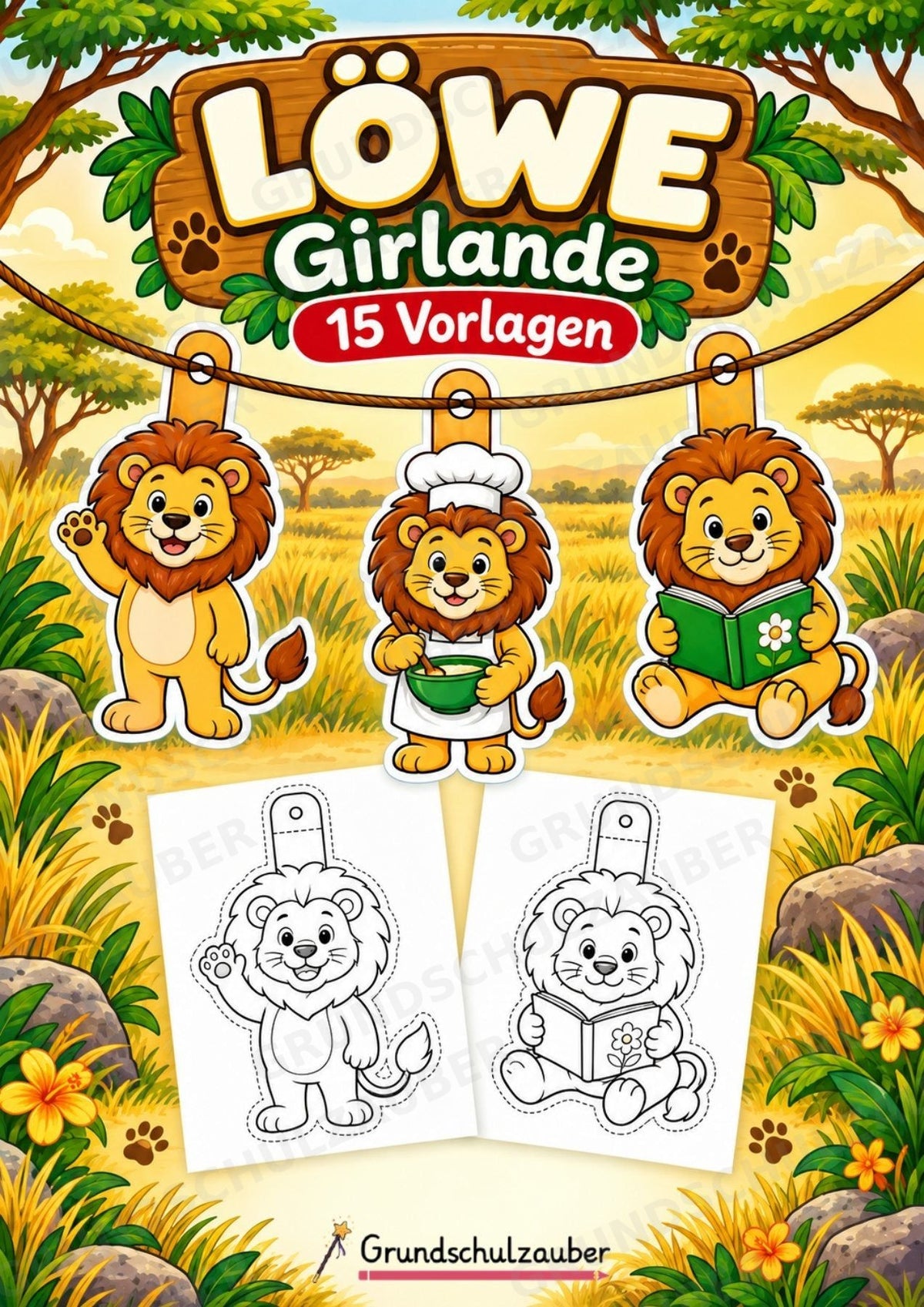 Löwe – Fensterdeko – Basteln – Ausmalbild – Ausschneiden – 15 Vorlagen – Cover