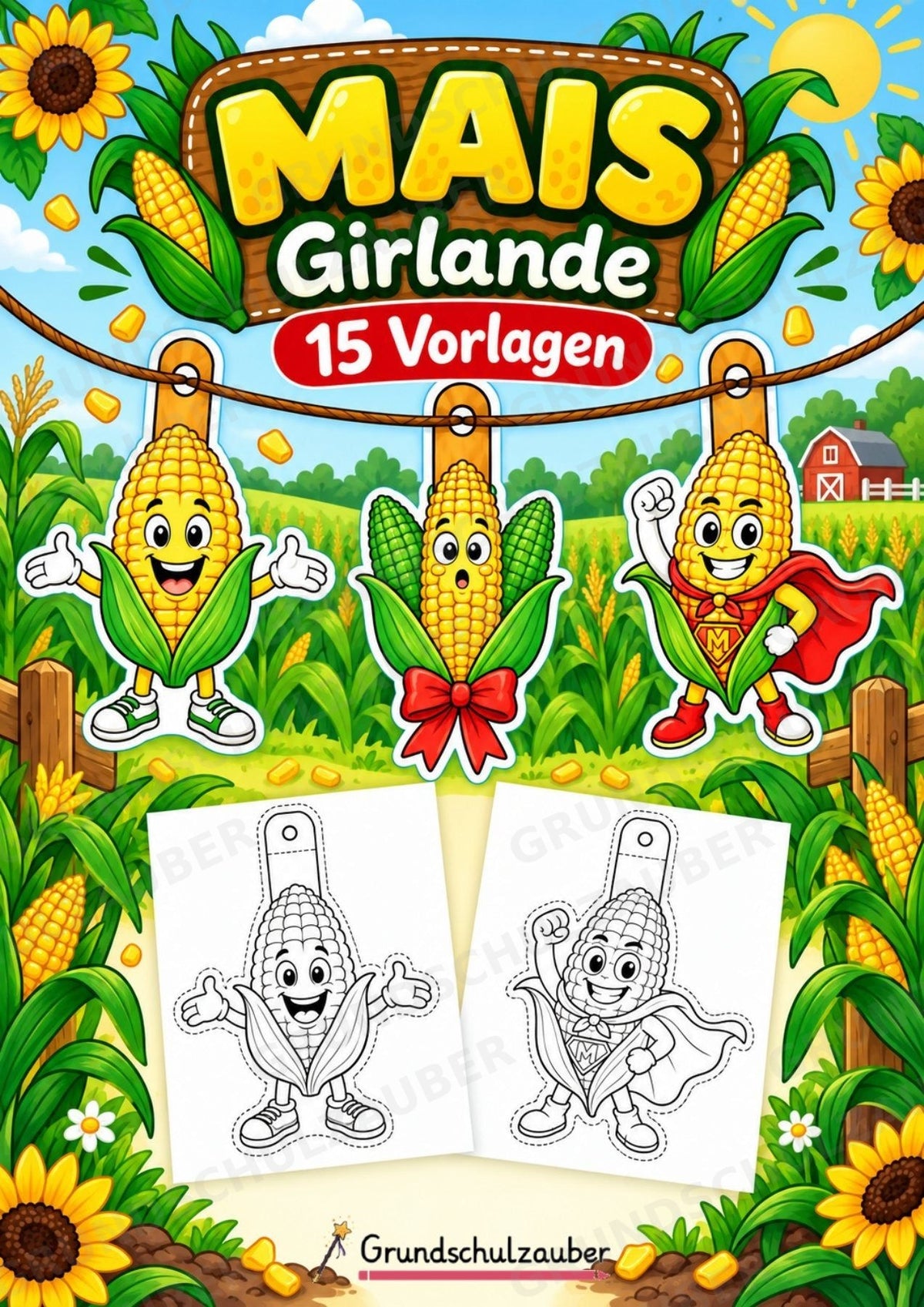 Mais – Fensterdeko – Basteln – Ausmalbild – Ausschneiden – 15 Vorlagen – Cover