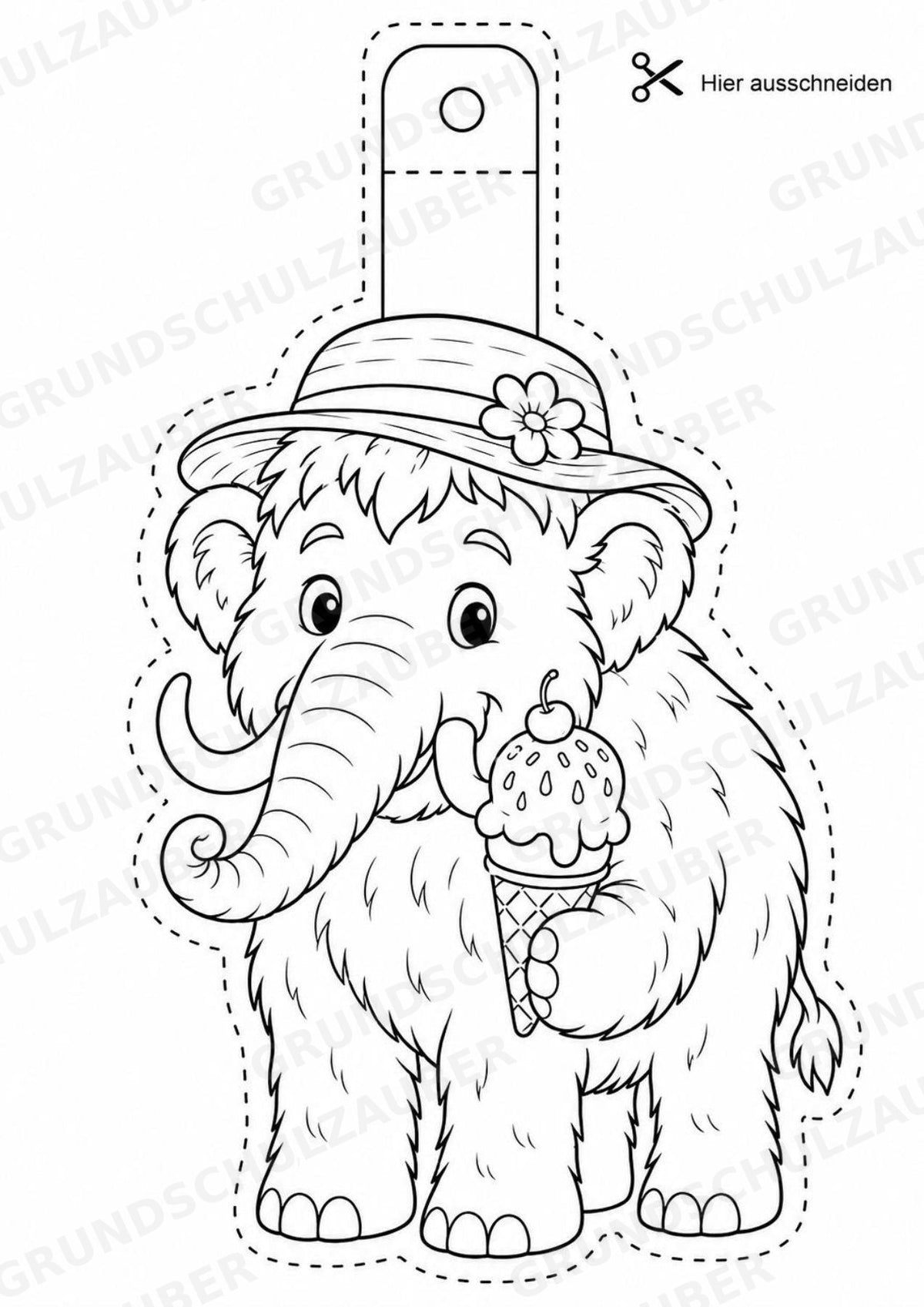Mammut – Fensterdeko – Basteln – Ausmalbild – Ausschneiden – 15 Vorlagen – Materialseite 14