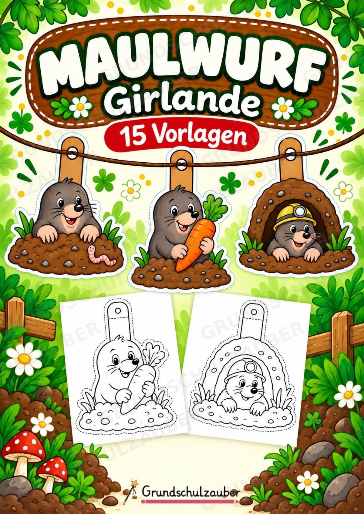 Maulwurf – Fensterdeko – Basteln – Ausmalbild – Ausschneiden – 15 Vorlagen – Cover