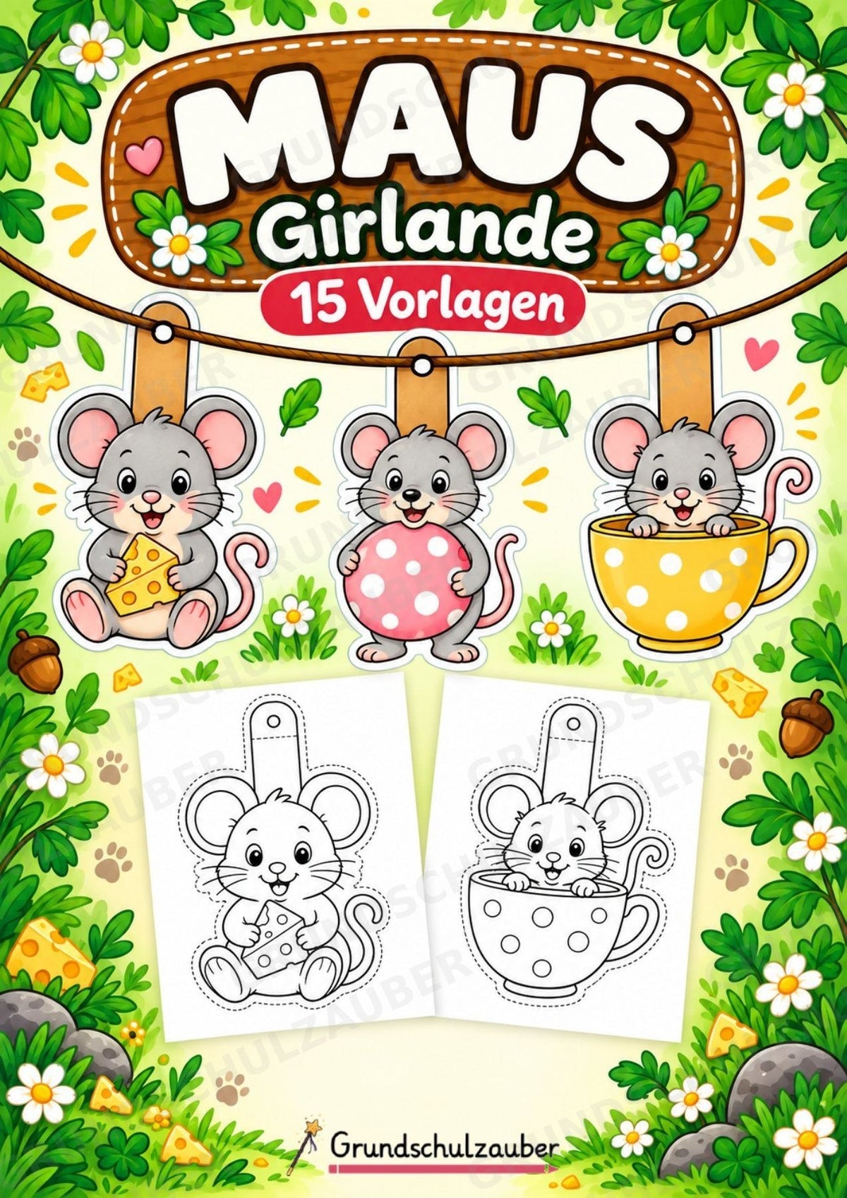 Maus – Fensterdeko – Basteln – Ausmalbild – Ausschneiden – 15 Vorlagen – Cover