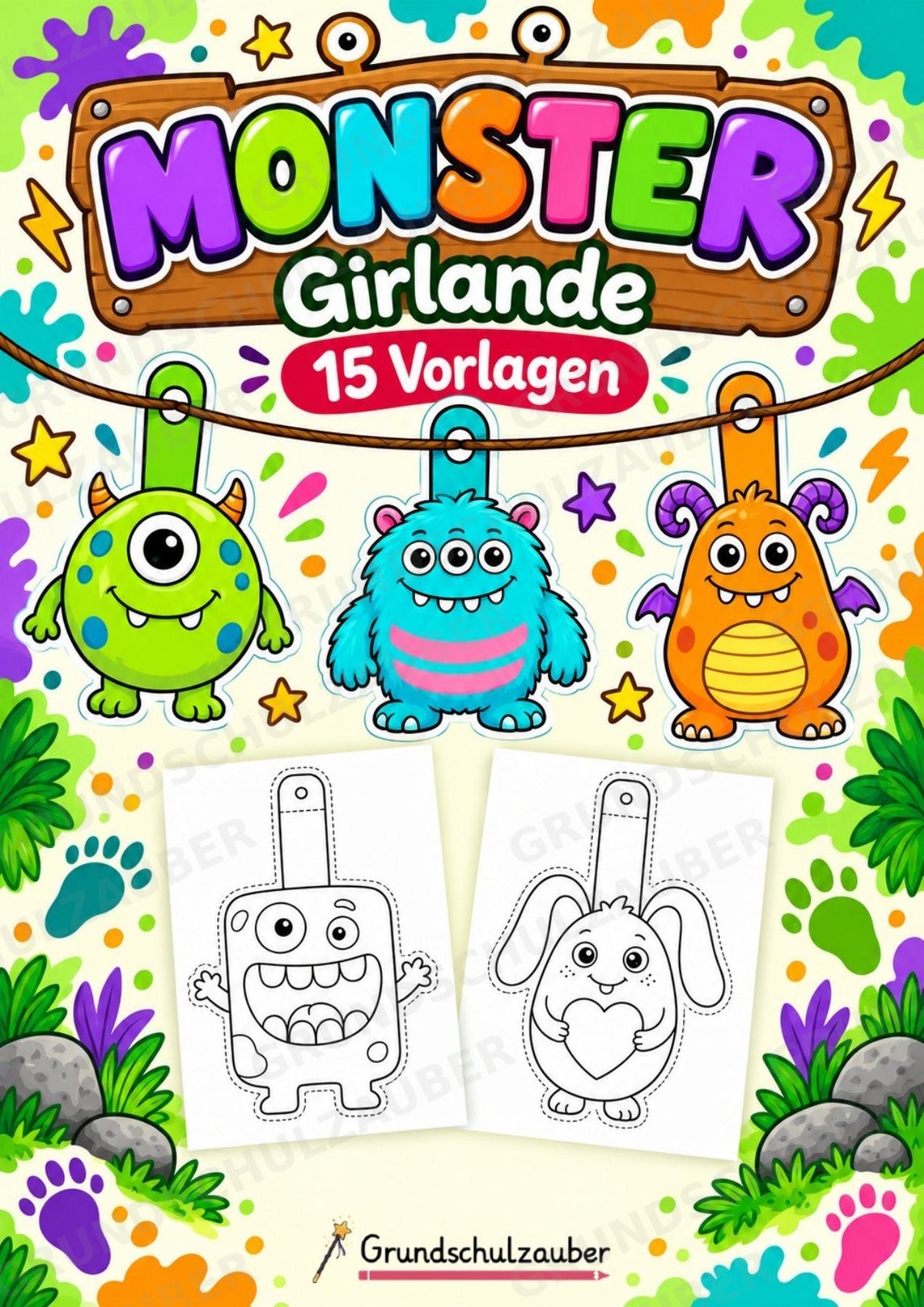 Monster – Fensterdeko – Basteln – Ausmalbild – Ausschneiden – 15 Vorlagen – Cover