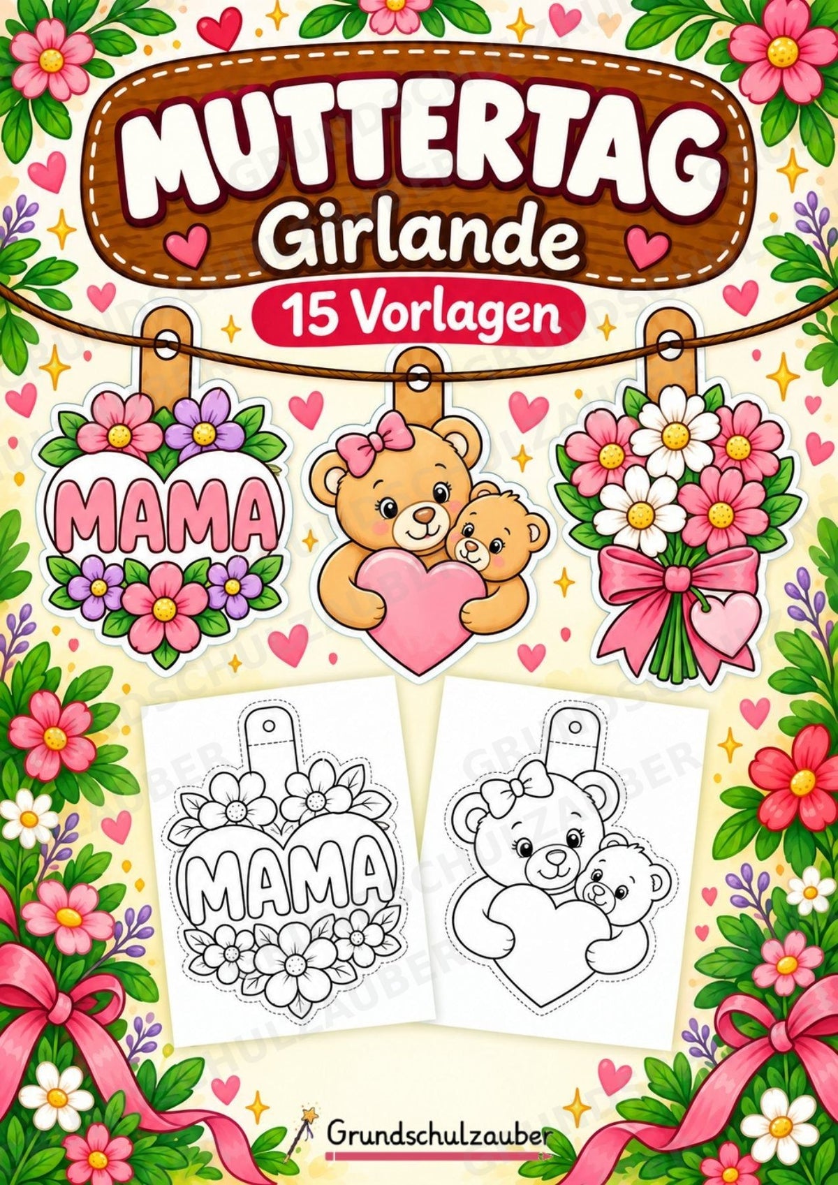 Muttertag – Fensterdeko – Basteln – Ausmalbild – Ausschneiden – 15 Vorlagen – Cover