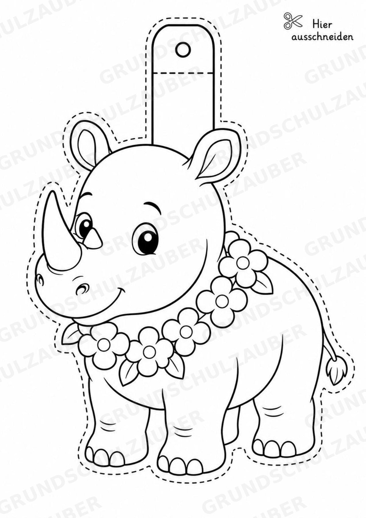 Nashorn – Fensterdeko – Basteln – Ausmalbild – Ausschneiden – 15 Vorlagen – Materialseite 7