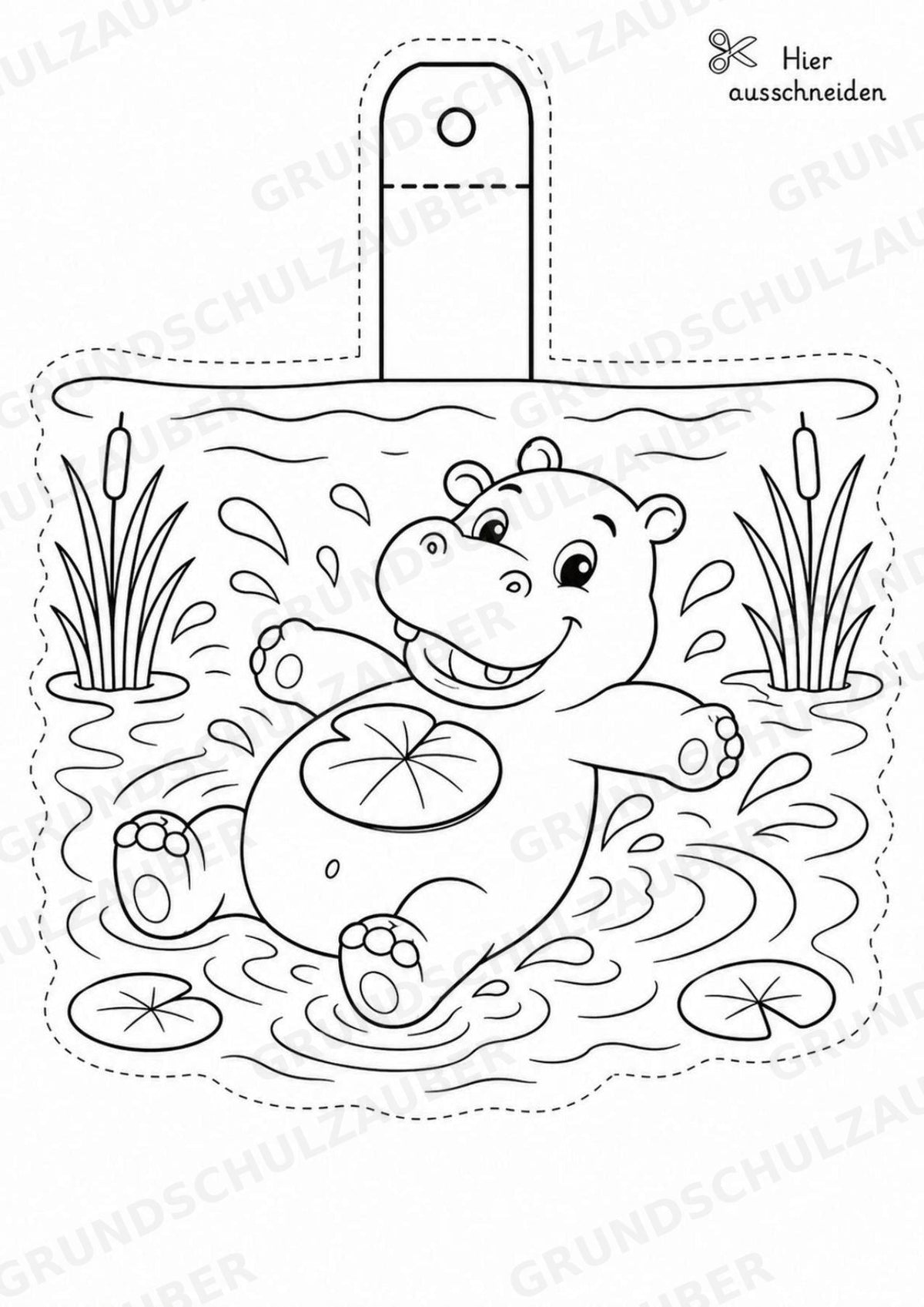 Nilpferd – Fensterdeko – Basteln – Ausmalbild – Ausschneiden – 15 Vorlagen – Materialseite 3