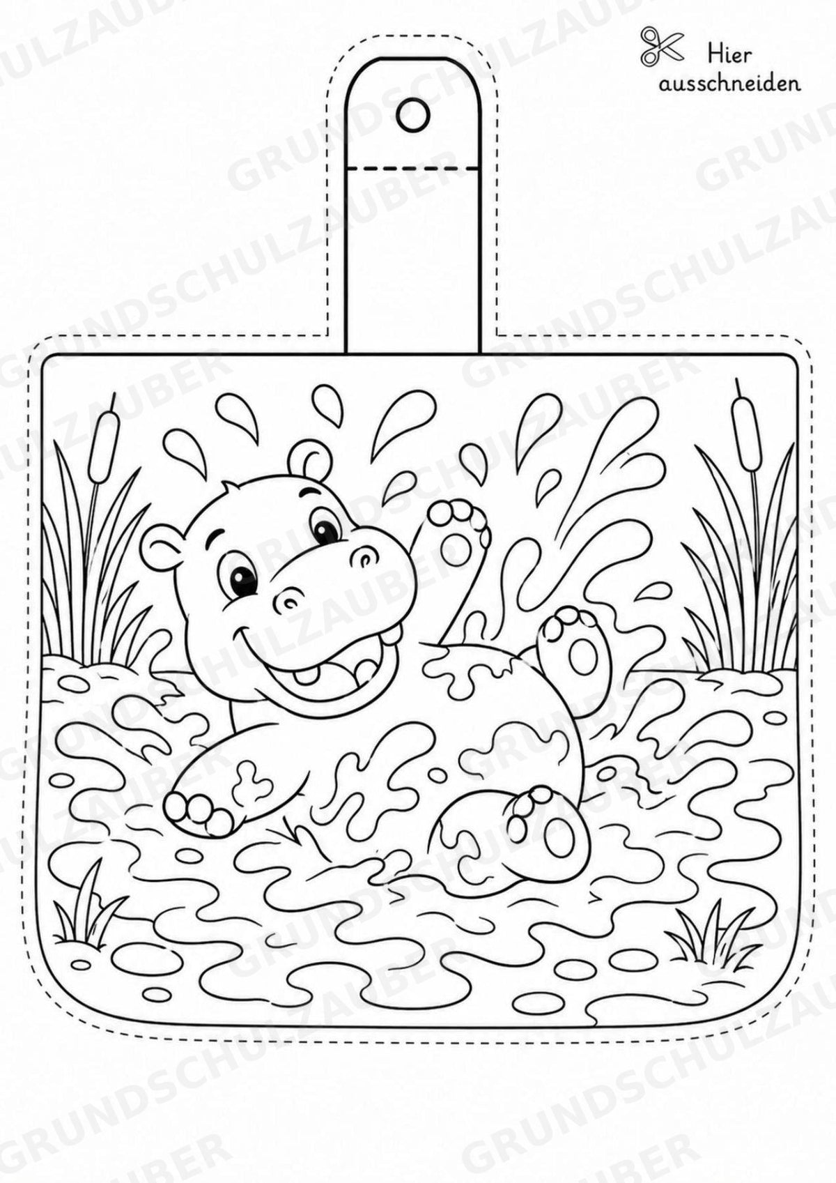 Nilpferd – Fensterdeko – Basteln – Ausmalbild – Ausschneiden – 15 Vorlagen – Materialseite 6