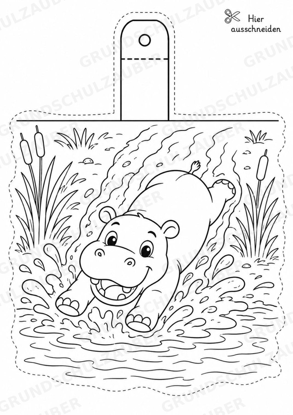 Nilpferd – Fensterdeko – Basteln – Ausmalbild – Ausschneiden – 15 Vorlagen – Materialseite 7