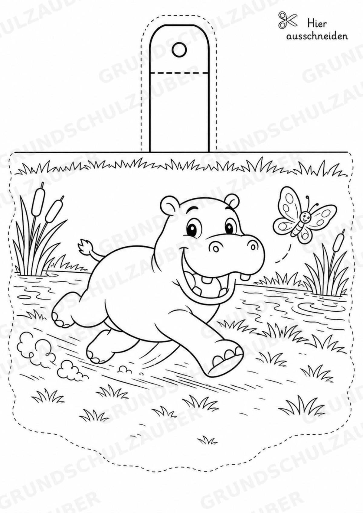 Nilpferd – Fensterdeko – Basteln – Ausmalbild – Ausschneiden – 15 Vorlagen – Materialseite 9