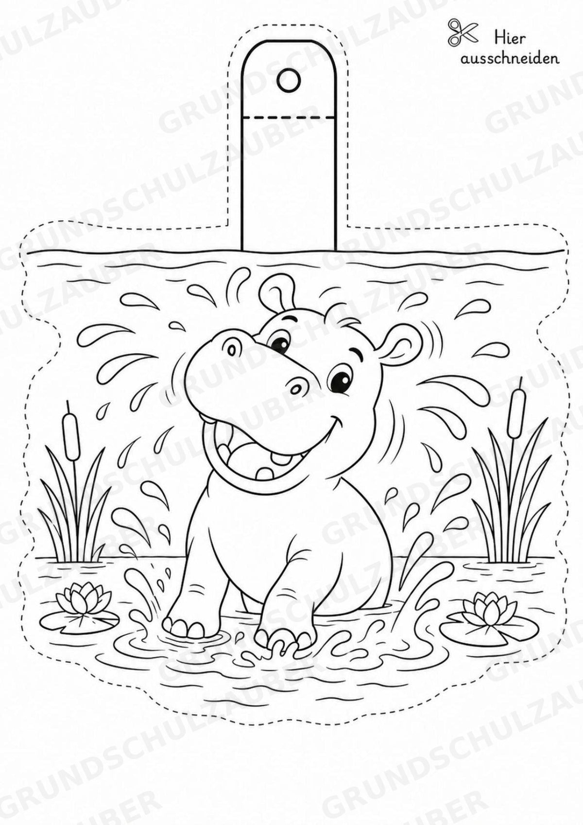 Nilpferd – Fensterdeko – Basteln – Ausmalbild – Ausschneiden – 15 Vorlagen – Materialseite 10