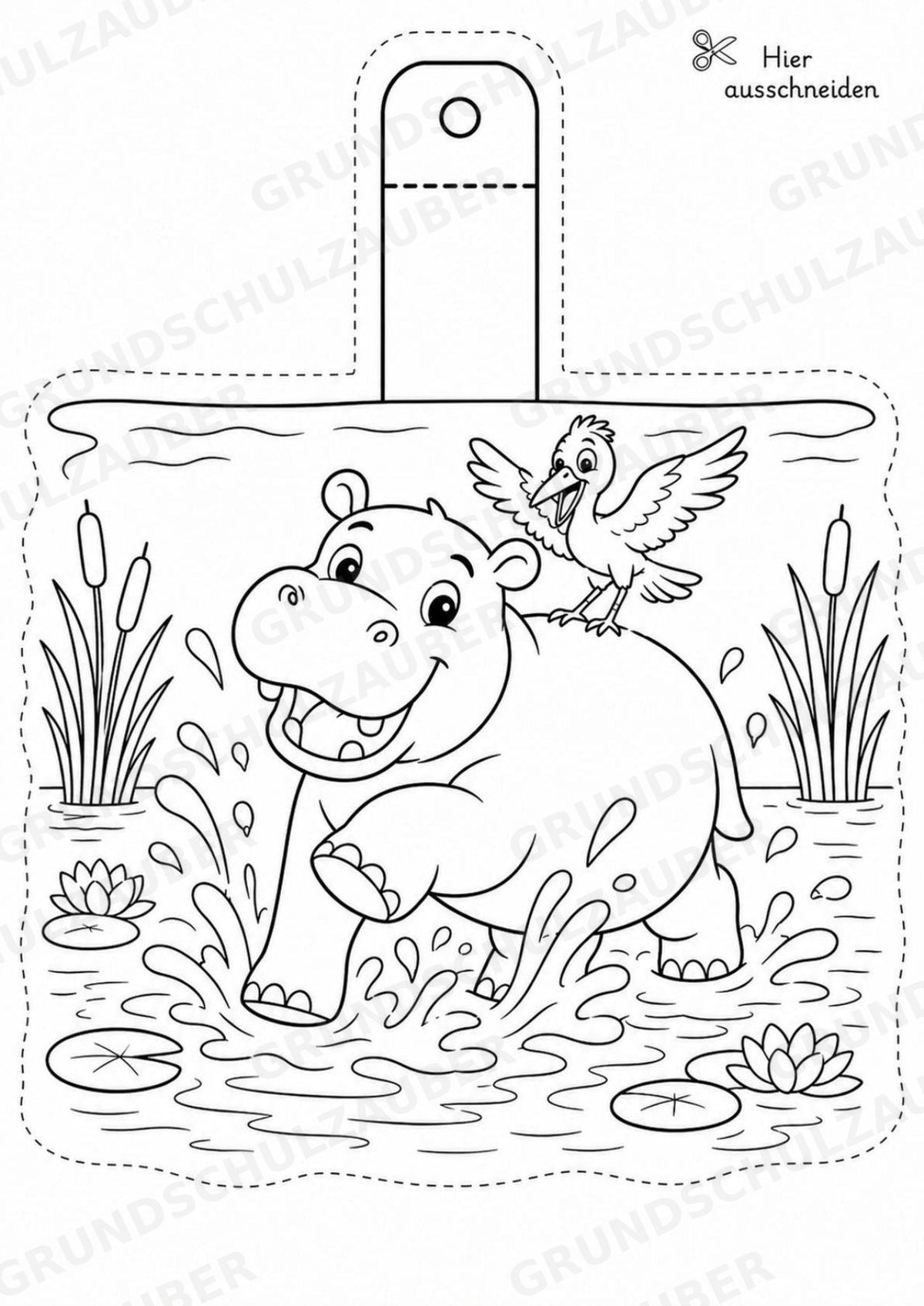Nilpferd – Fensterdeko – Basteln – Ausmalbild – Ausschneiden – 15 Vorlagen – Materialseite 14