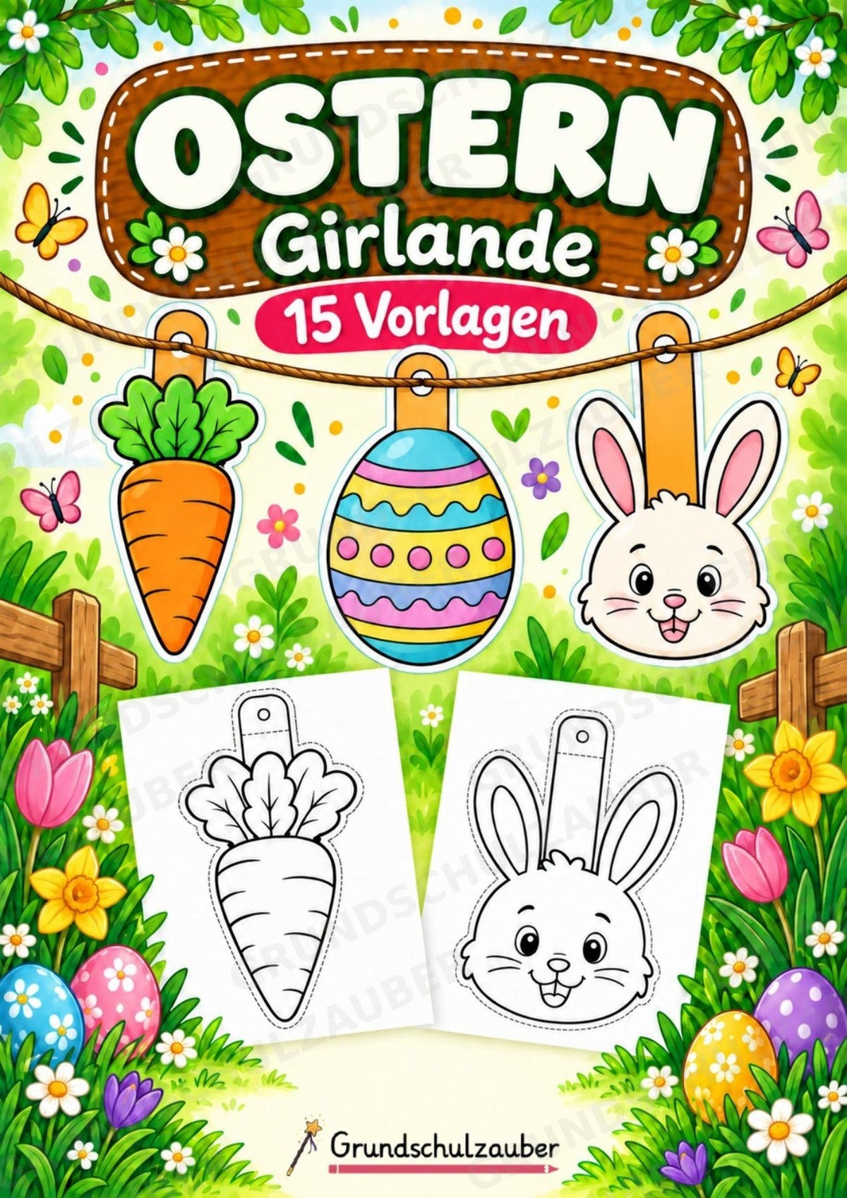 Ostern – Fensterdeko – Basteln – Ausmalbild – Ausschneiden – 15 Vorlagen – Cover