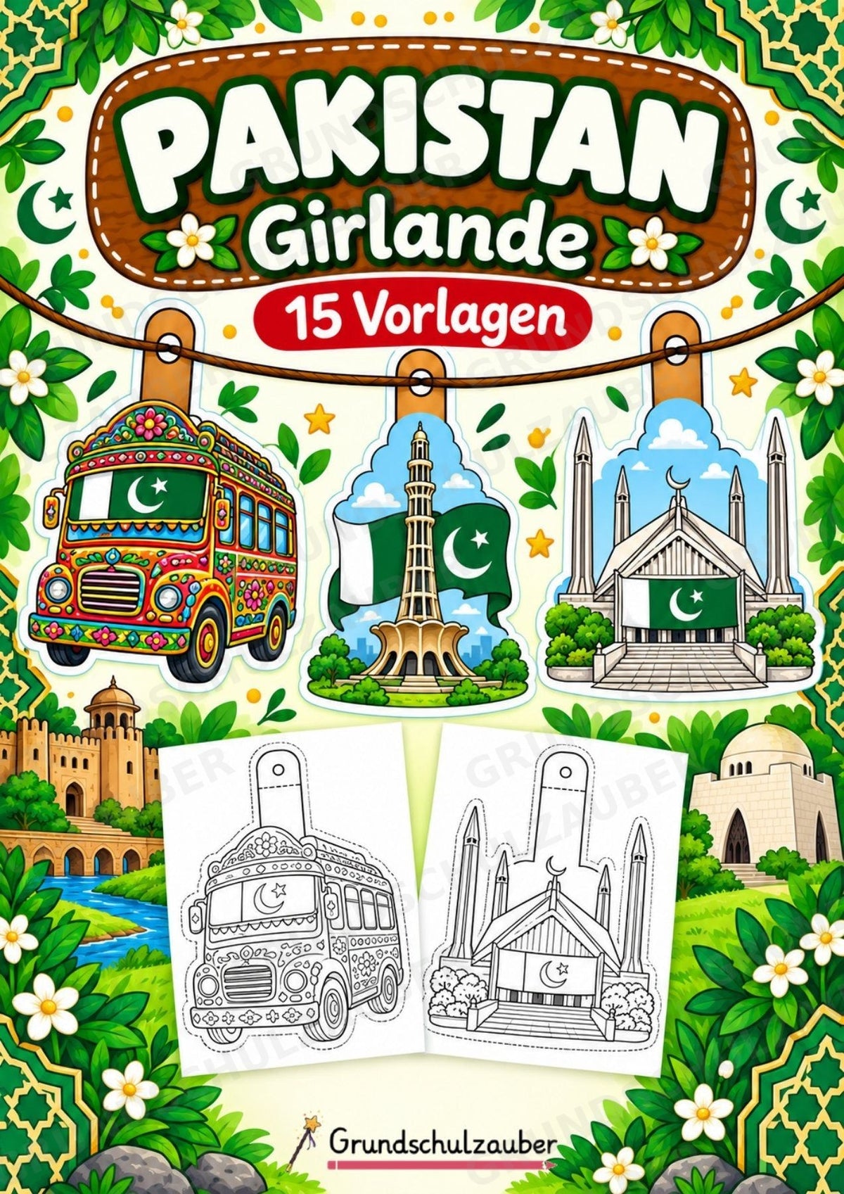 Pakistan – Fensterdeko – Basteln – Ausmalbild – Ausschneiden – 15 Vorlagen – Cover