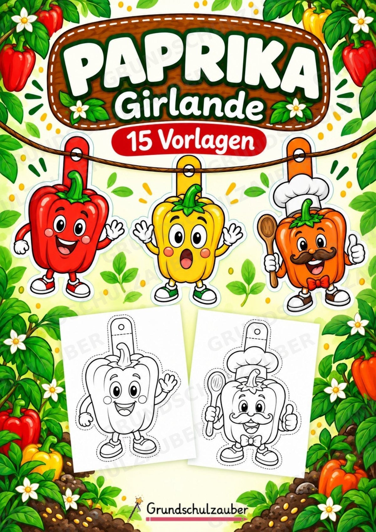 Paprika – Fensterdeko – Basteln – Ausmalbild – Ausschneiden – 15 Vorlagen – Cover
