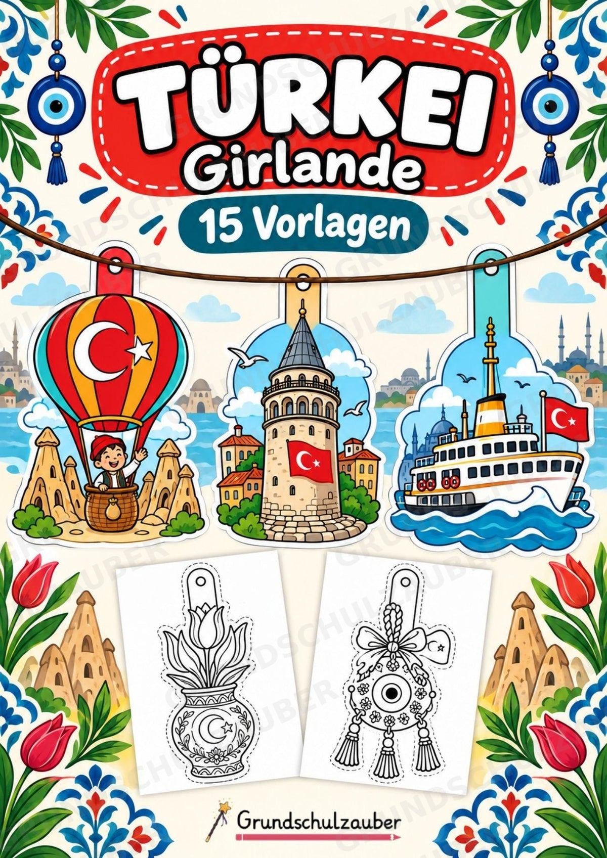 Türkei – Fensterdeko – Basteln – Ausmalbild – Ausschneiden – 15 Vorlagen – Cover