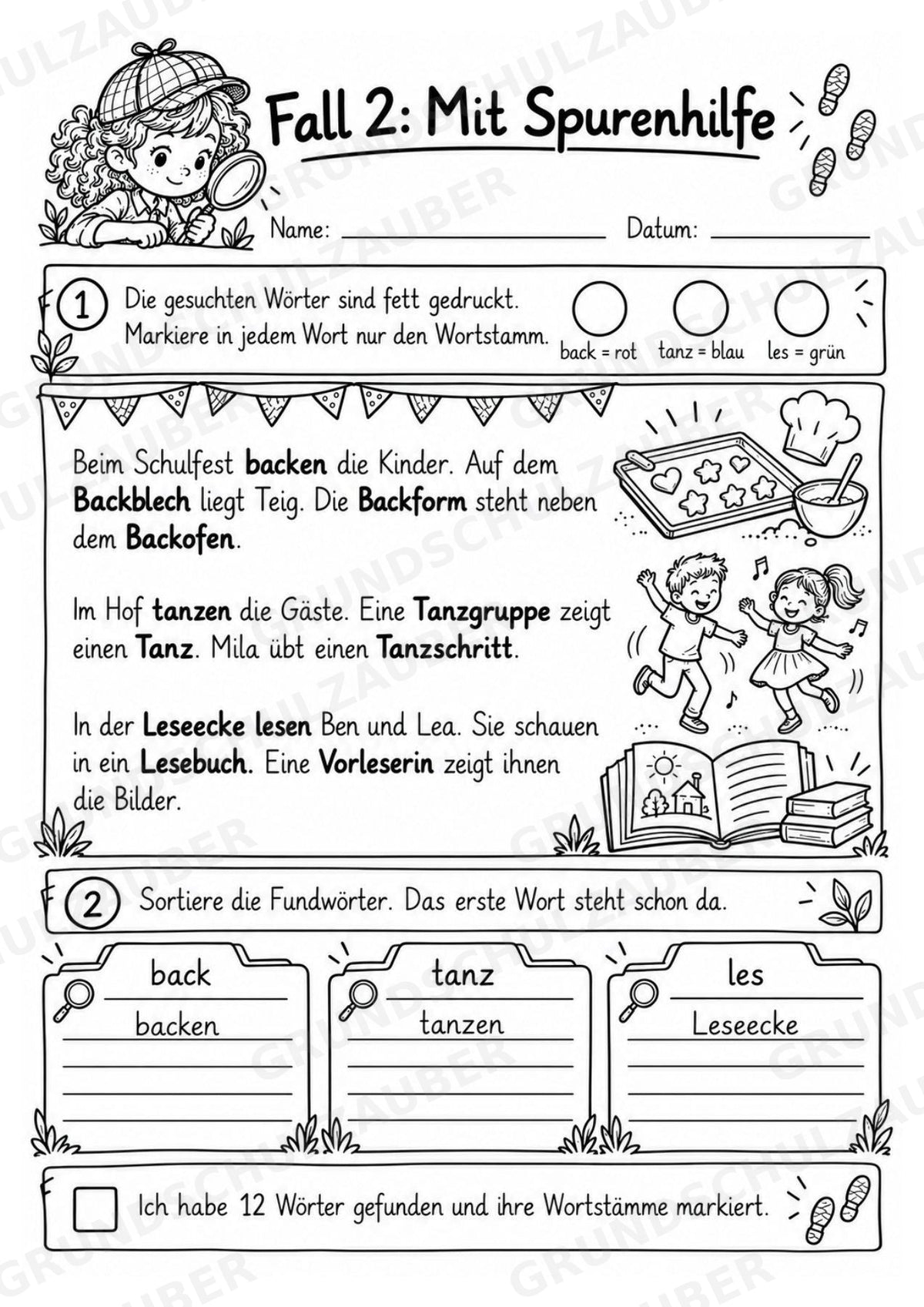 Wortstamm – Detektive – Wortfamilien entdecken – Klasse 2–3 – 3 Fach Differenziert – Materialseite 6