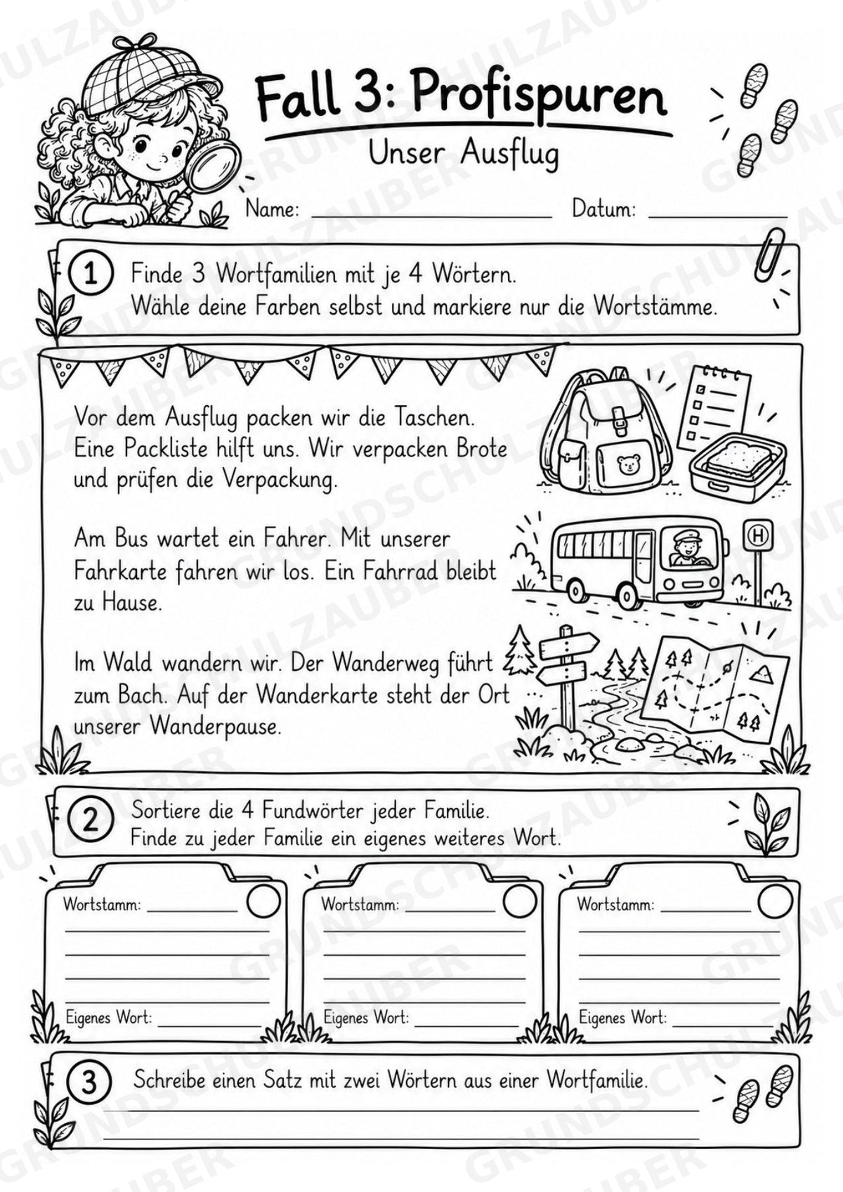 Wortstamm – Detektive – Wortfamilien entdecken – Klasse 2–3 – 3 Fach Differenziert – Materialseite 11