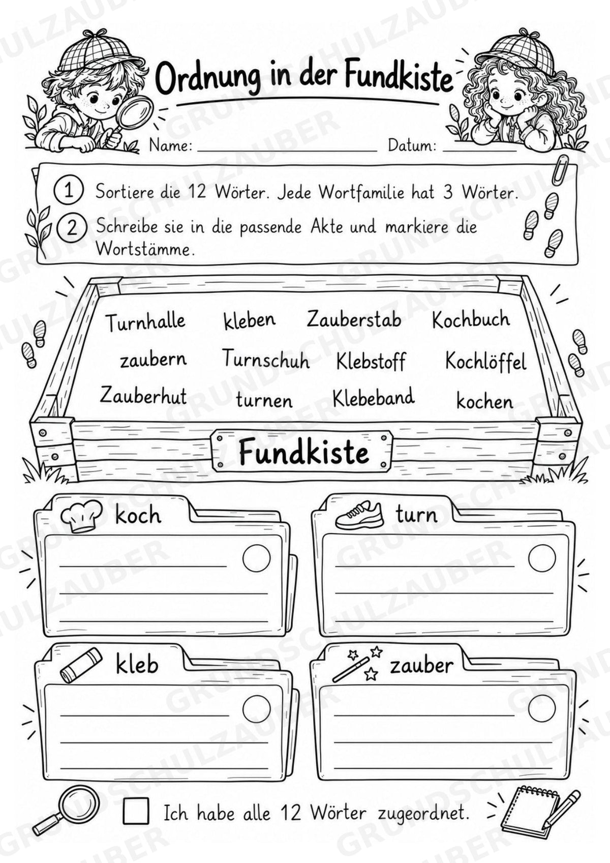 Wortstamm – Detektive – Wortfamilien entdecken – Klasse 2–3 – 3 Fach Differenziert – Materialseite 13