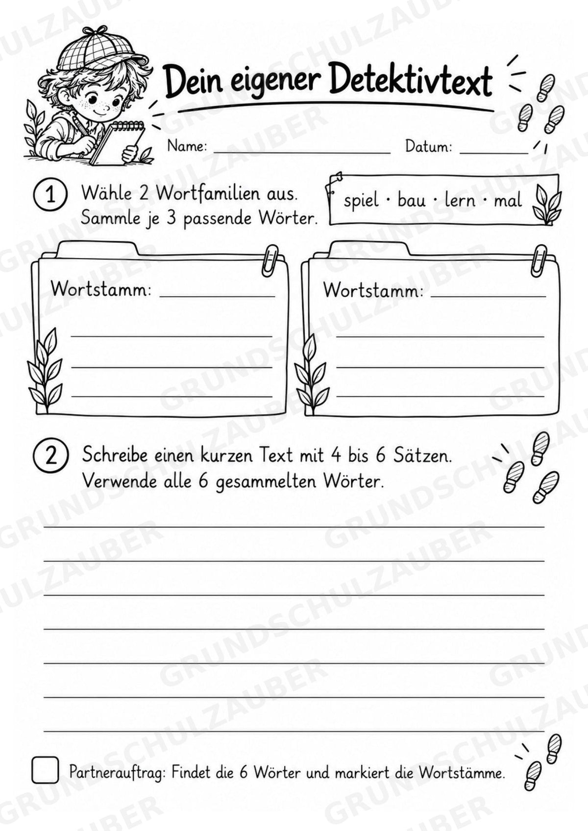 Wortstamm – Detektive – Wortfamilien entdecken – Klasse 2–3 – 3 Fach Differenziert – Materialseite 16