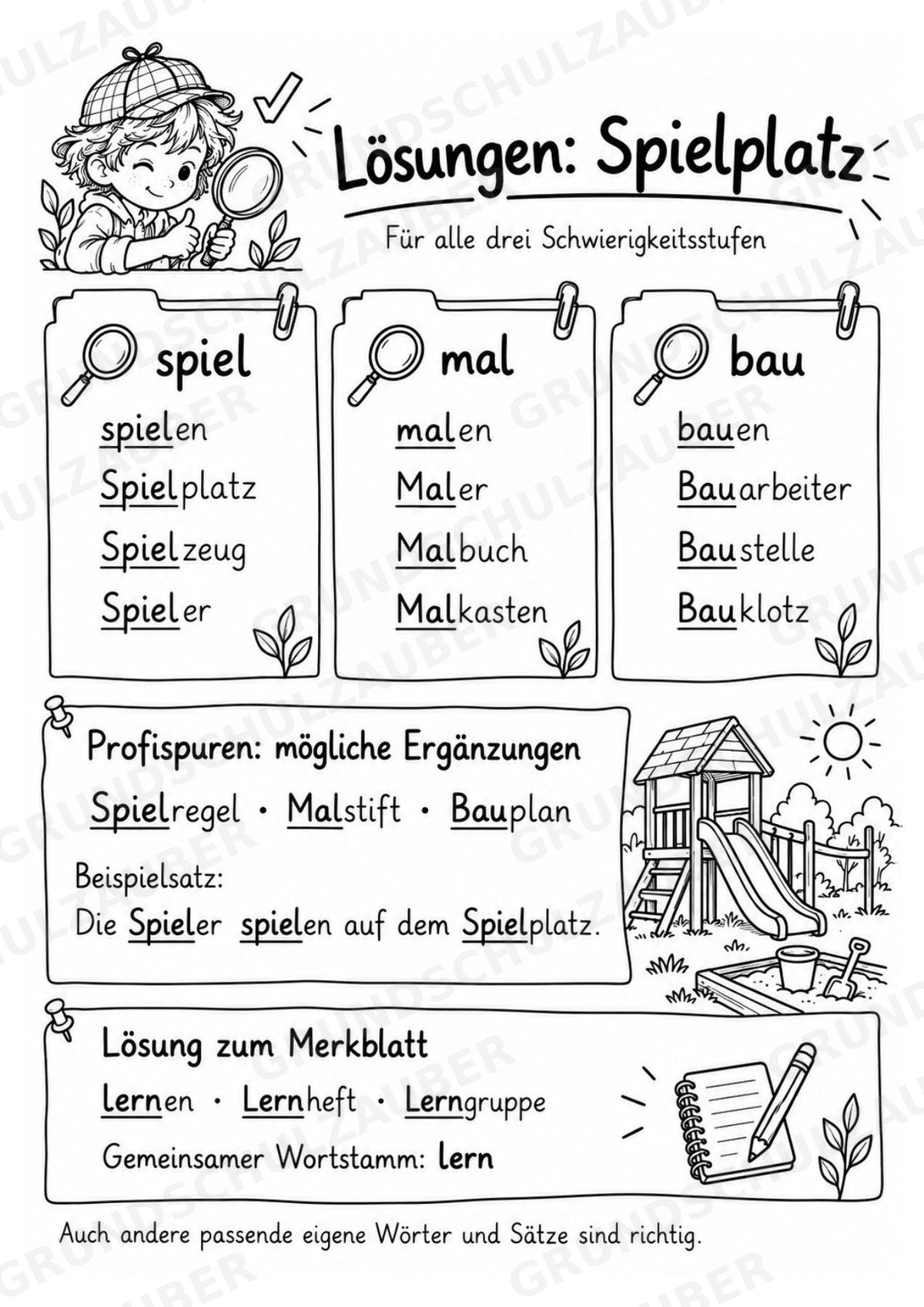 Wortstamm – Detektive – Wortfamilien entdecken – Klasse 2–3 – 3 Fach Differenziert – Materialseite 18
