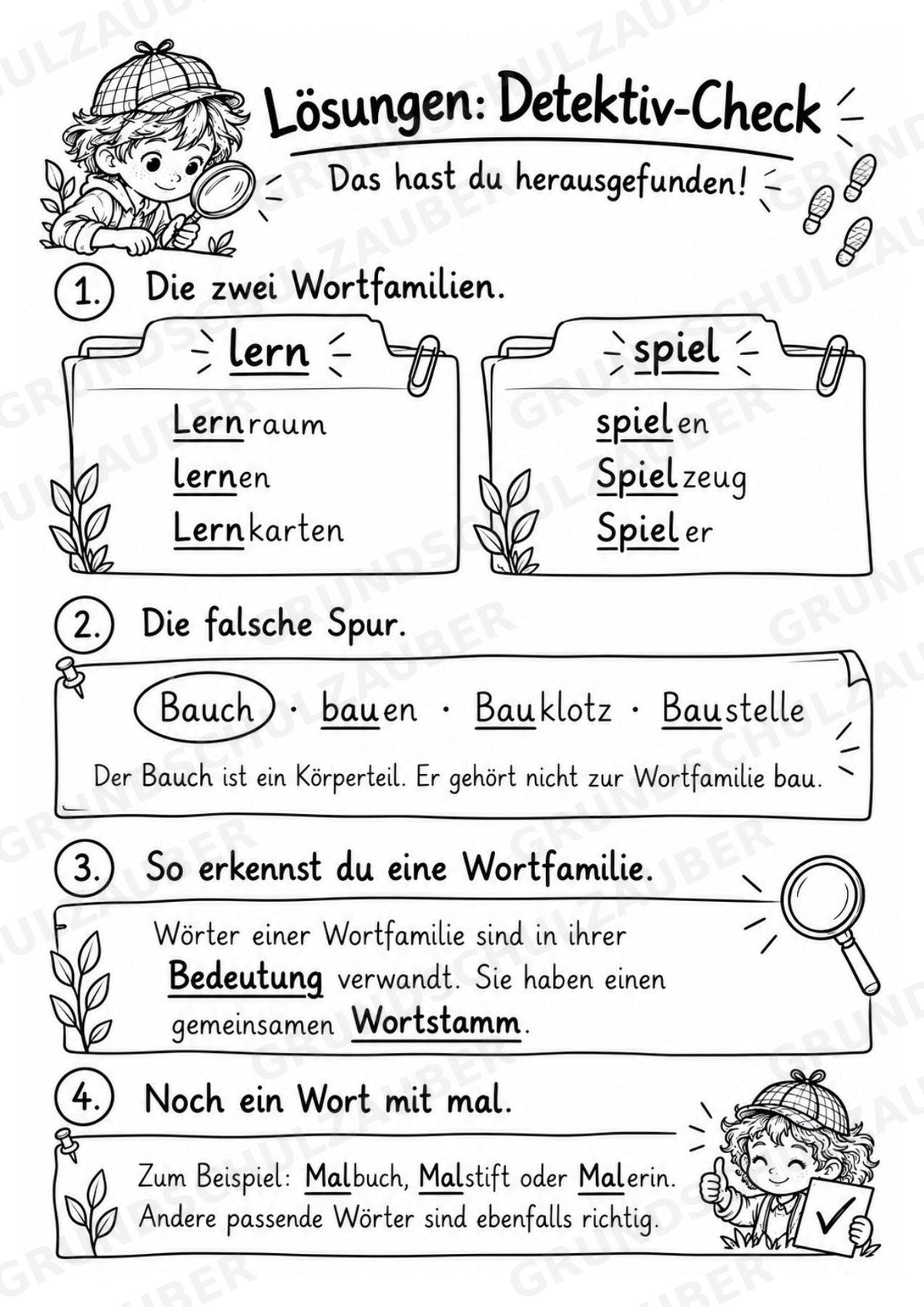 Wortstamm – Detektive – Wortfamilien entdecken – Klasse 2–3 – 3 Fach Differenziert – Materialseite 23