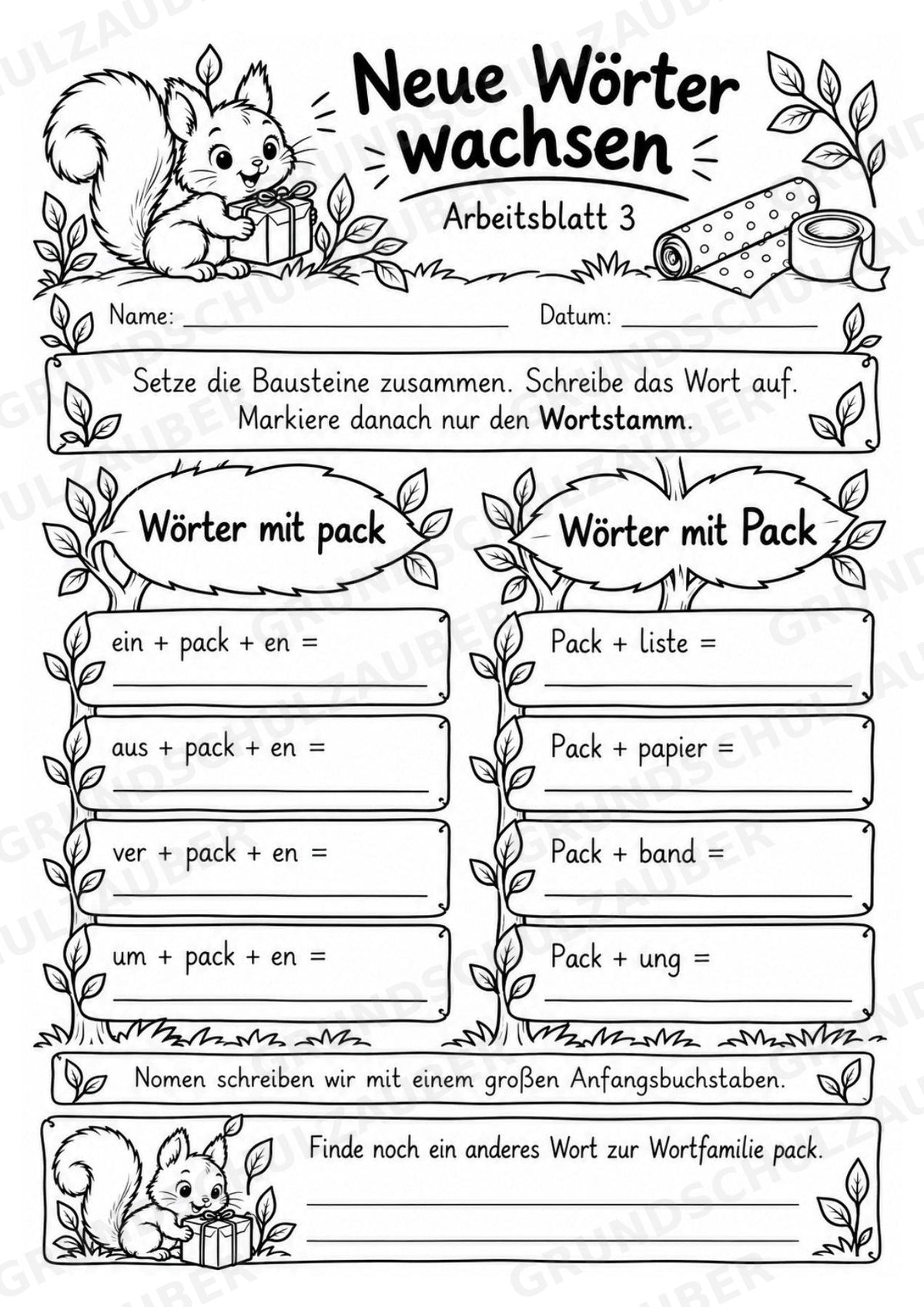 Wortfamilien-Baum: Wortstämme üben | 18 Arbeitsblätter & Klassenplakat | Deutsch Klasse 2–3 | 3-Fach Differenzierung – Materialseite 7