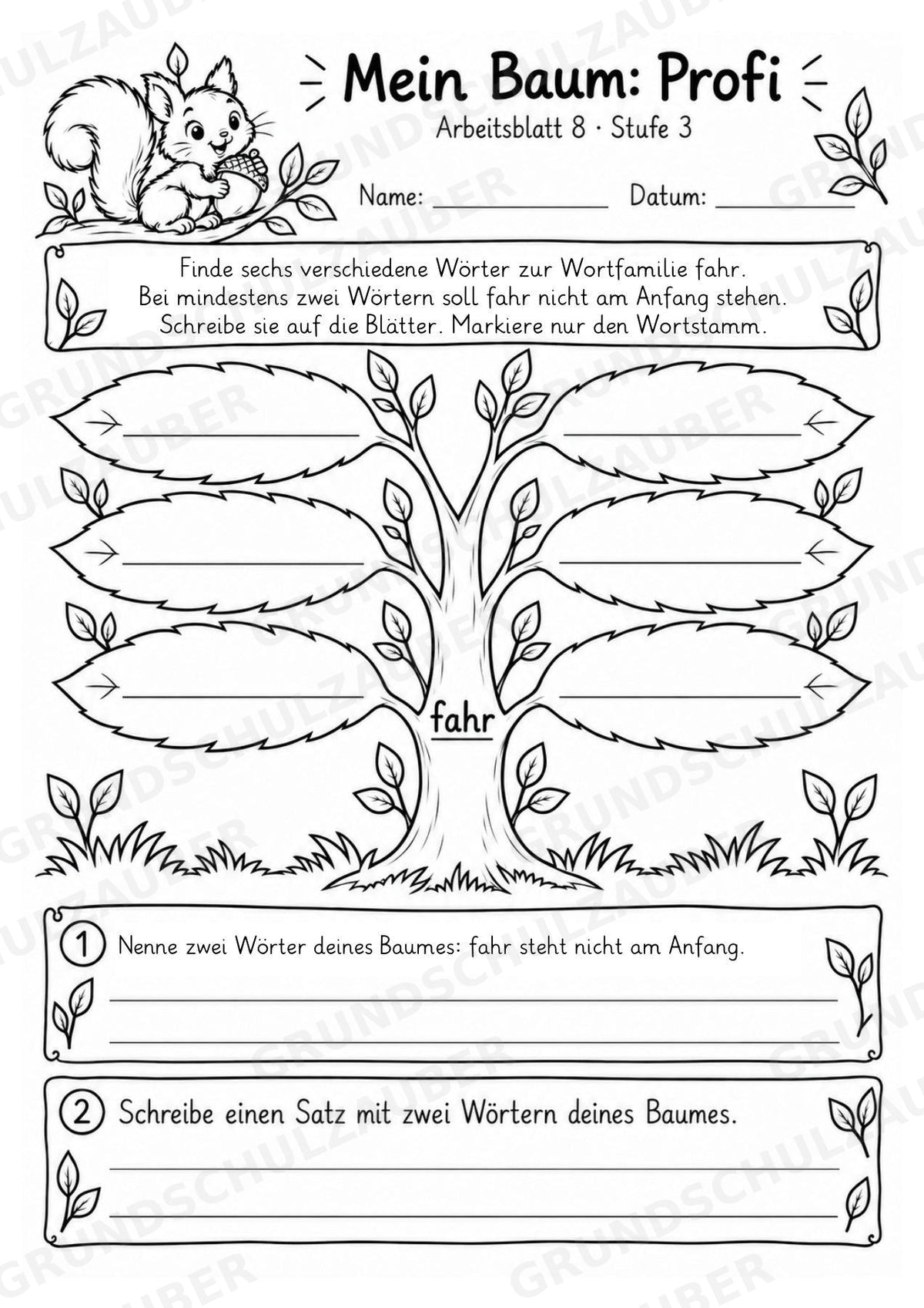 Wortfamilien-Baum: Wortstämme üben | 18 Arbeitsblätter & Klassenplakat | Deutsch Klasse 2–3 | 3-Fach Differenzierung – Materialseite 12