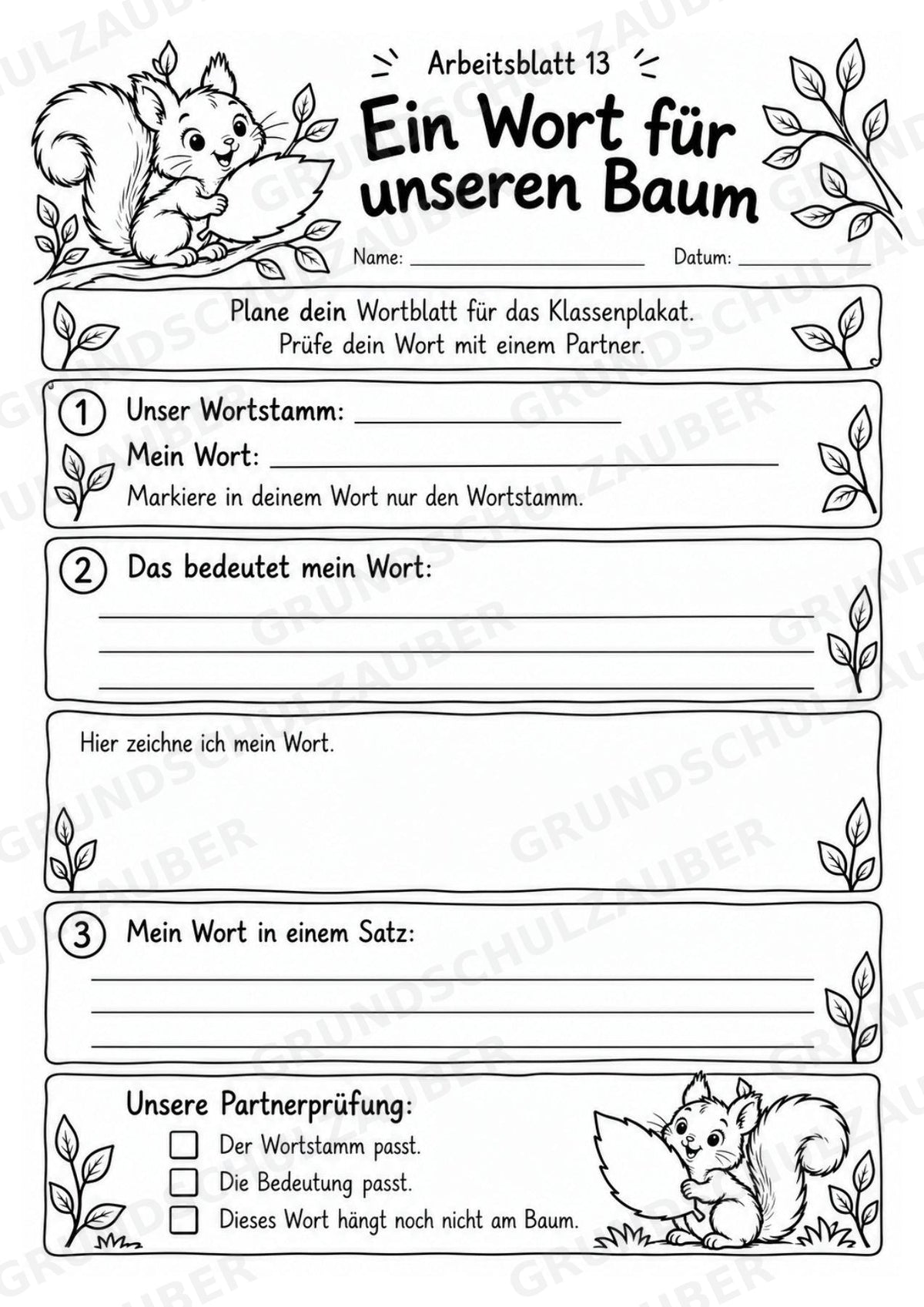 Wortfamilien-Baum: Wortstämme üben | 18 Arbeitsblätter & Klassenplakat | Deutsch Klasse 2–3 | 3-Fach Differenzierung – Materialseite 17