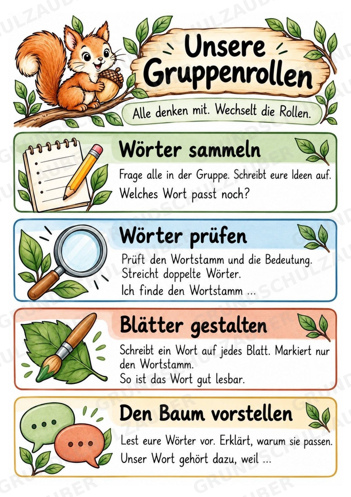Wortfamilien-Baum: Wortstämme üben | 18 Arbeitsblätter & Klassenplakat | Deutsch Klasse 2–3 | 3-Fach Differenzierung – Materialseite 33