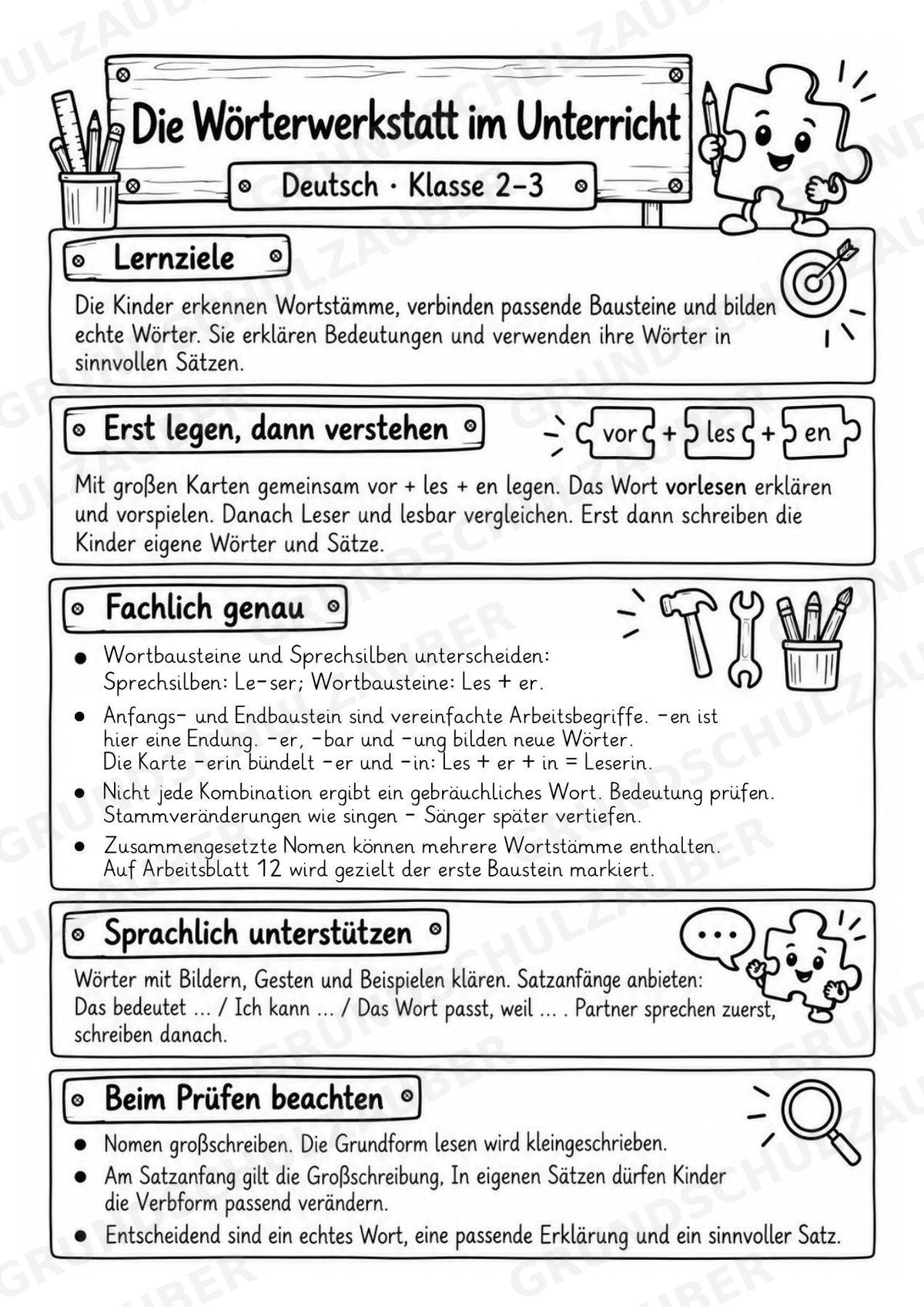 Die Wörterwerkstatt | Wortbausteine, Wortbildung & Wortstamm | Wortfamilien, Vorsilben & Nachsilben | 20 Arbeitsblätter Deutsch Klasse 2–3 – Materialseite 2