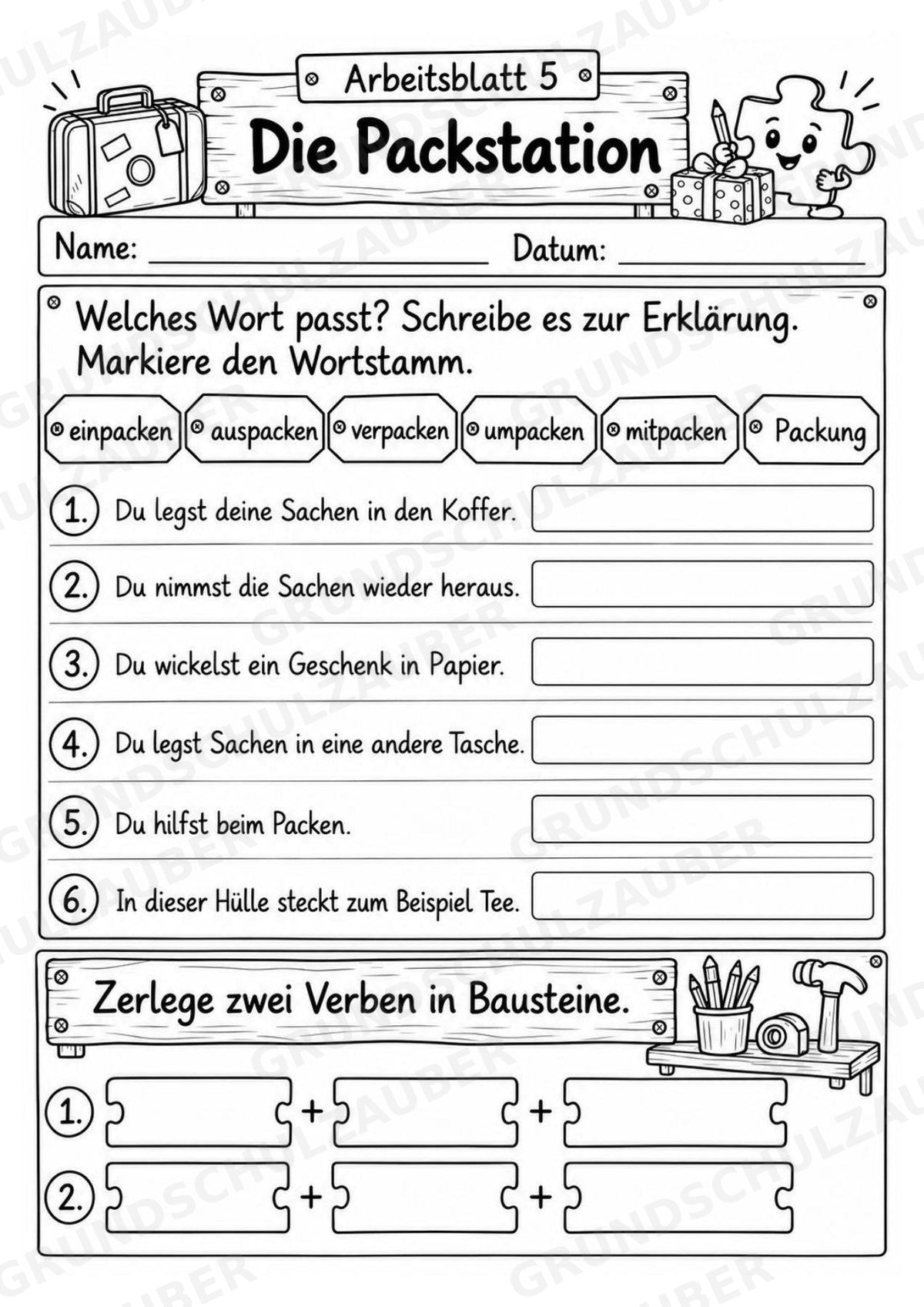 Die Wörterwerkstatt | Wortbausteine, Wortbildung & Wortstamm | Wortfamilien, Vorsilben & Nachsilben | 20 Arbeitsblätter Deutsch Klasse 2–3 – Materialseite 9