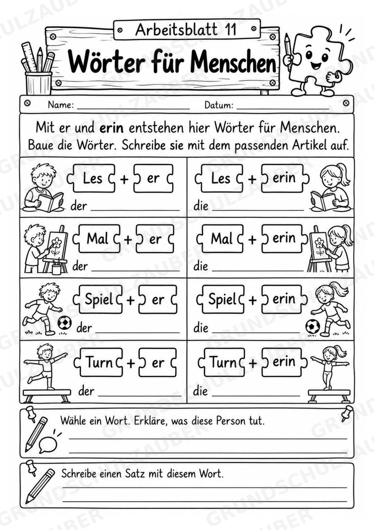 Die Wörterwerkstatt | Wortbausteine, Wortbildung & Wortstamm | Wortfamilien, Vorsilben & Nachsilben | 20 Arbeitsblätter Deutsch Klasse 2–3 – Materialseite 15