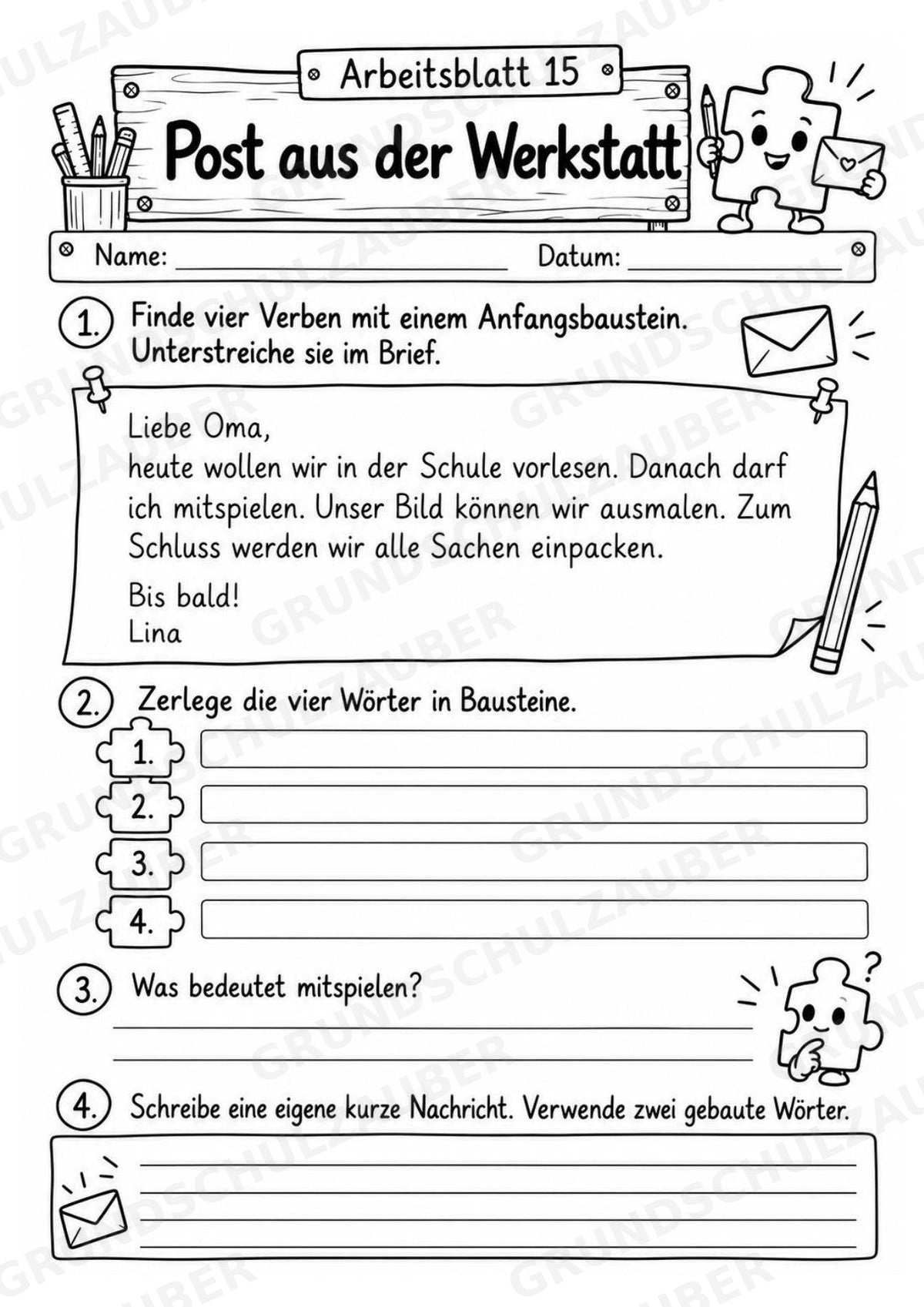 Die Wörterwerkstatt | Wortbausteine, Wortbildung & Wortstamm | Wortfamilien, Vorsilben & Nachsilben | 20 Arbeitsblätter Deutsch Klasse 2–3 – Materialseite 19