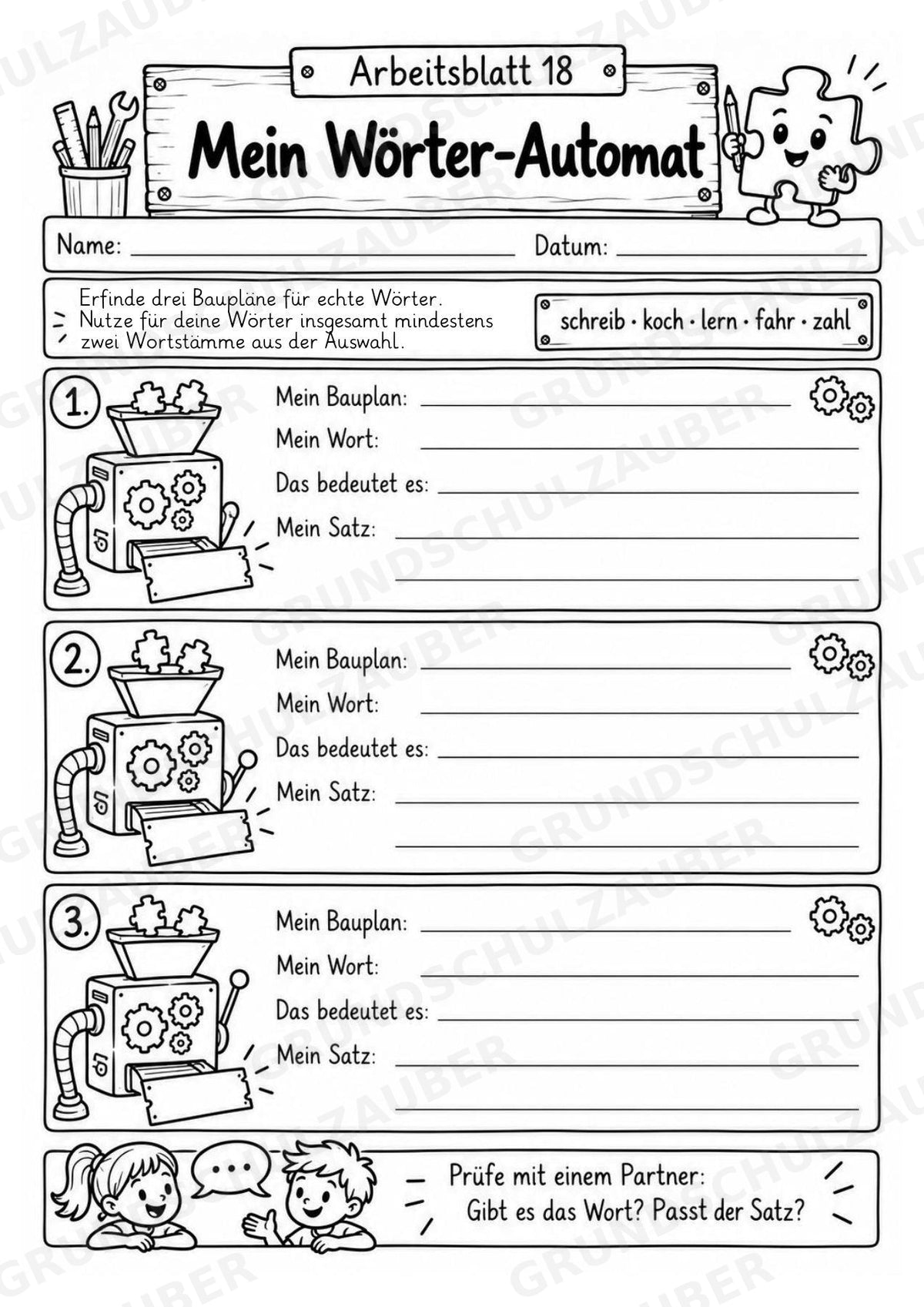 Die Wörterwerkstatt | Wortbausteine, Wortbildung & Wortstamm | Wortfamilien, Vorsilben & Nachsilben | 20 Arbeitsblätter Deutsch Klasse 2–3 – Materialseite 22