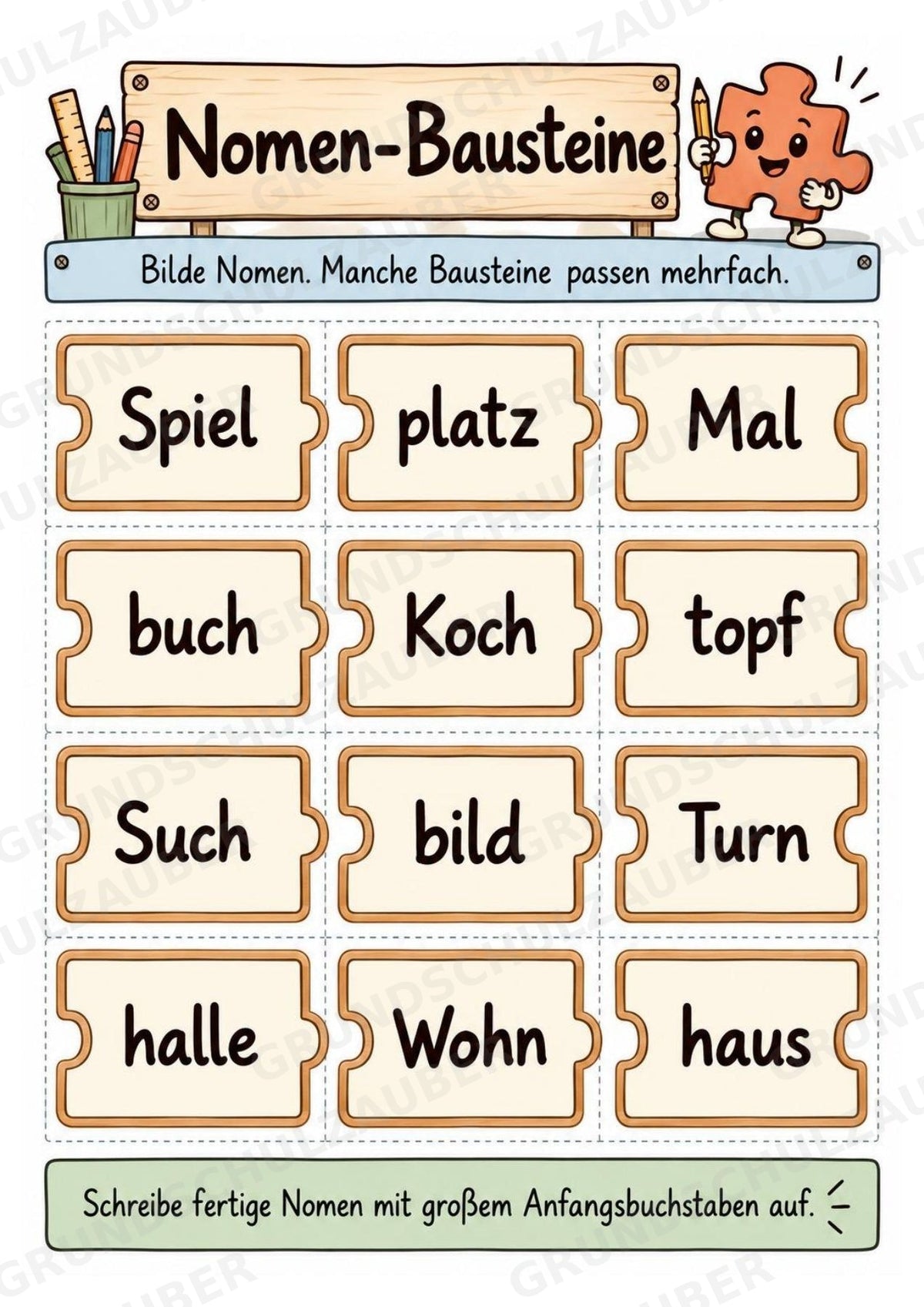 Die Wörterwerkstatt | Wortbausteine, Wortbildung & Wortstamm | Wortfamilien, Vorsilben & Nachsilben | 20 Arbeitsblätter Deutsch Klasse 2–3 – Materialseite 29