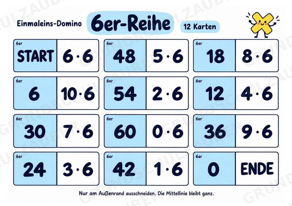 Einmaleins-Domino | 9 Rechenspiele zu den Reihen 2–10 | Mathe Klasse 2–3 | Mit Lösungen – Materialseite 7