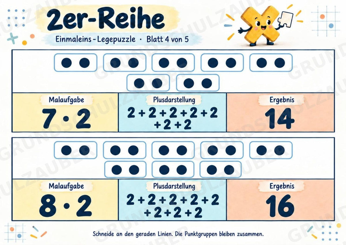 Einmaleins-Legepuzzle | 90 Lernpuzzles zum kleinen 1x1 | Reihen 2–10 | Mathematik Klasse 2–3 – Materialseite 6