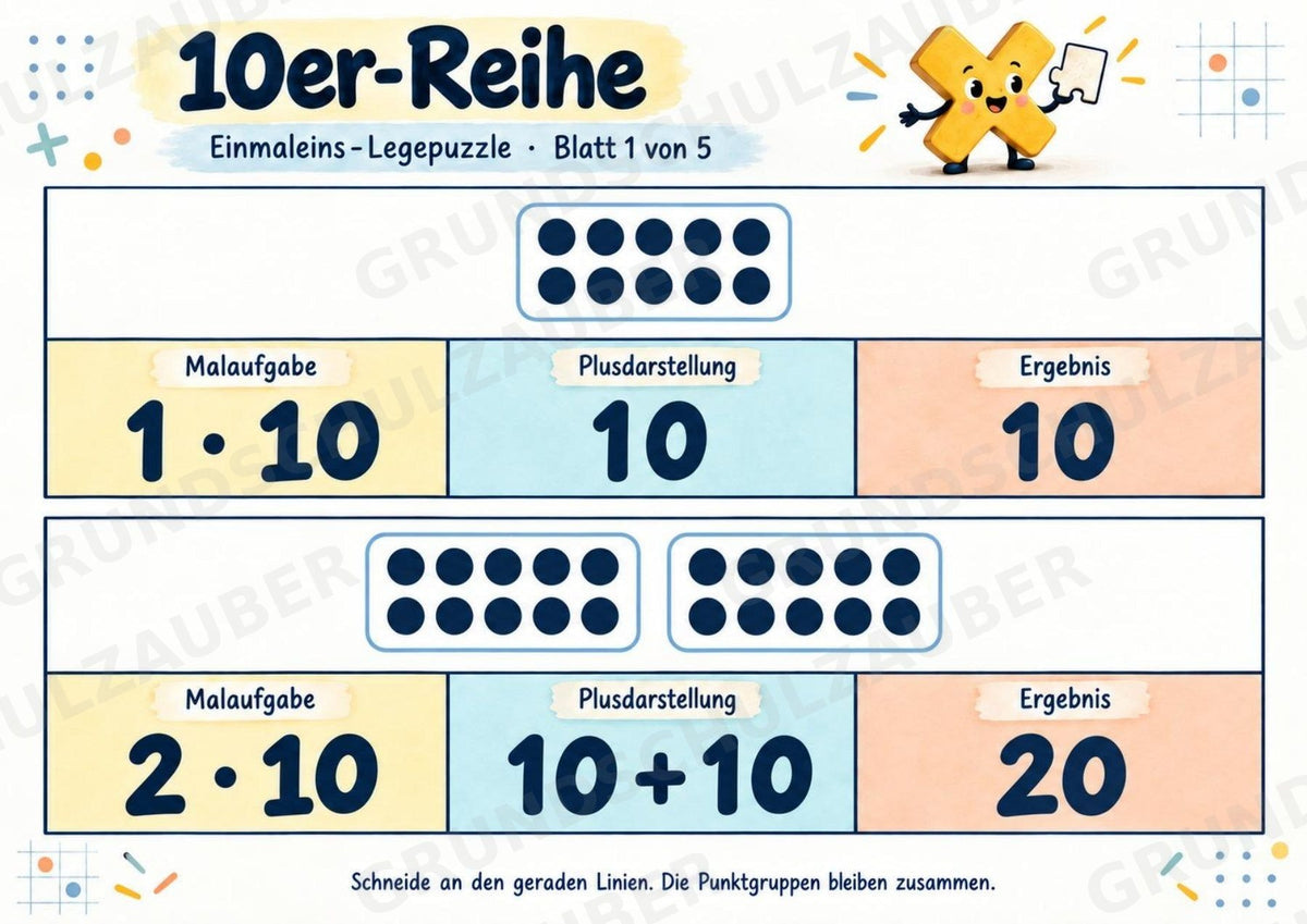 Einmaleins-Legepuzzle | 90 Lernpuzzles zum kleinen 1x1 | Reihen 2–10 | Mathematik Klasse 2–3 – Materialseite 43