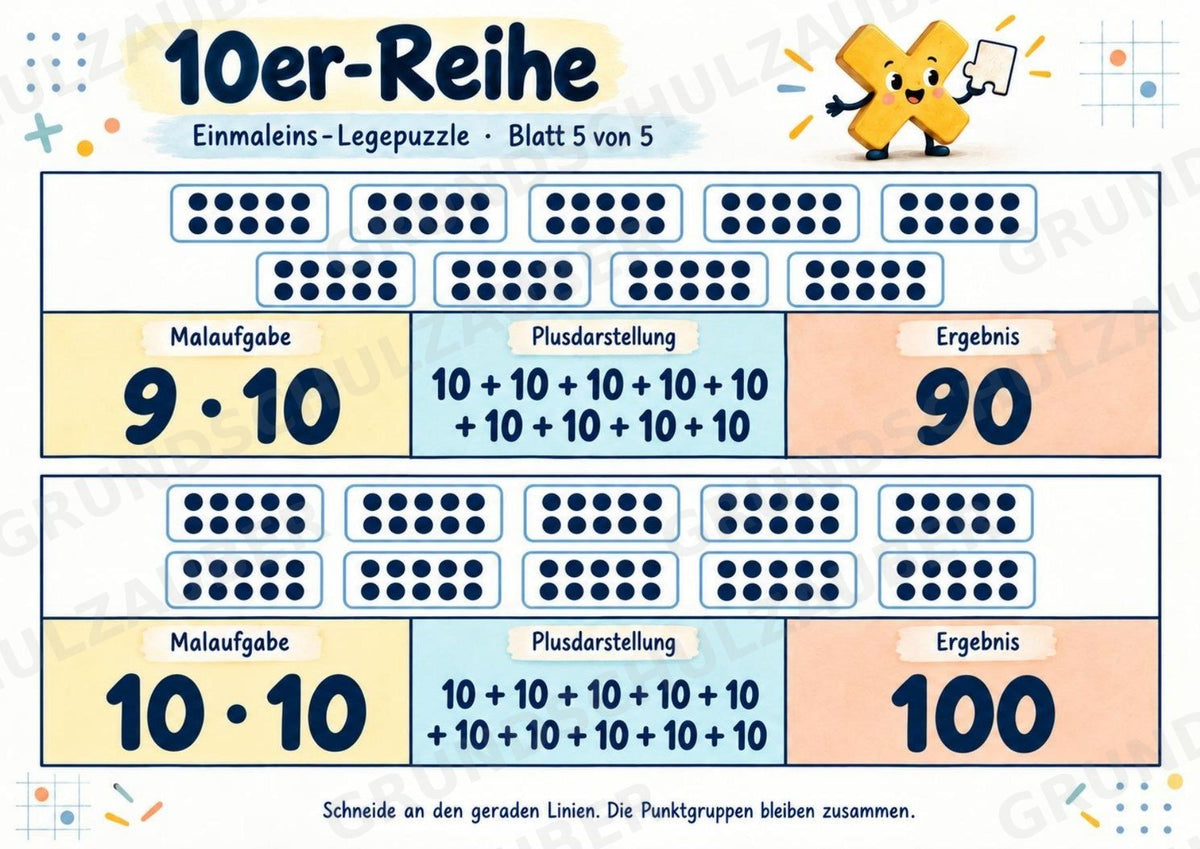 Einmaleins-Legepuzzle | 90 Lernpuzzles zum kleinen 1x1 | Reihen 2–10 | Mathematik Klasse 2–3 – Materialseite 47