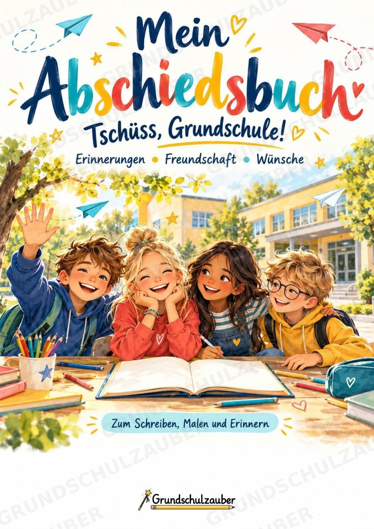 Abschiedsbuch Grundschule Klasse 4 | Erinnerungsheft mit Freundeseiten, Steckbrief und Zukunftsbrief – Cover
