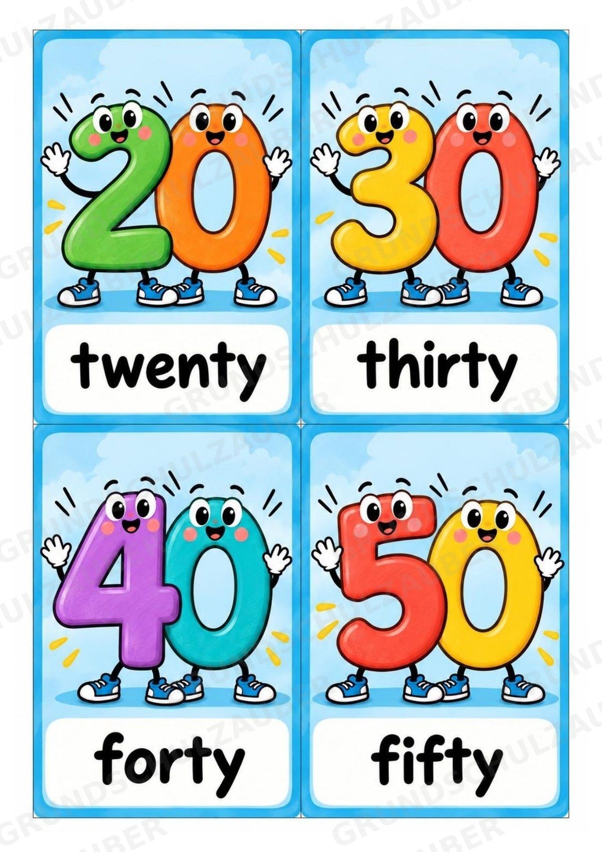 Numbers – Zahlen auf Englisch | 29 Bildkarten zu 0–20 und Zehnerschritten bis 100 – Zahlenfreunde – Materialseite 7