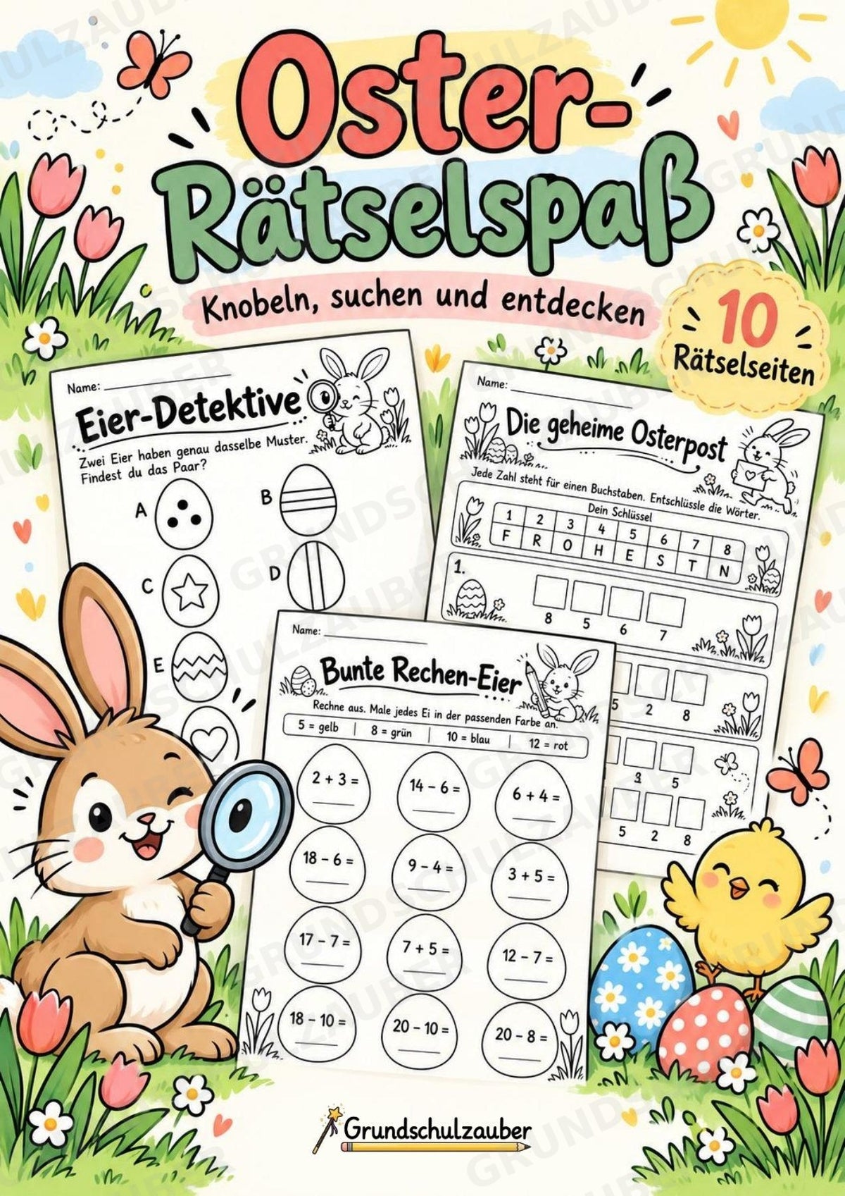 Osterrätsel für die Grundschule – 10 abwechslungsreiche Arbeitsblätter mit Lösungen – Cover