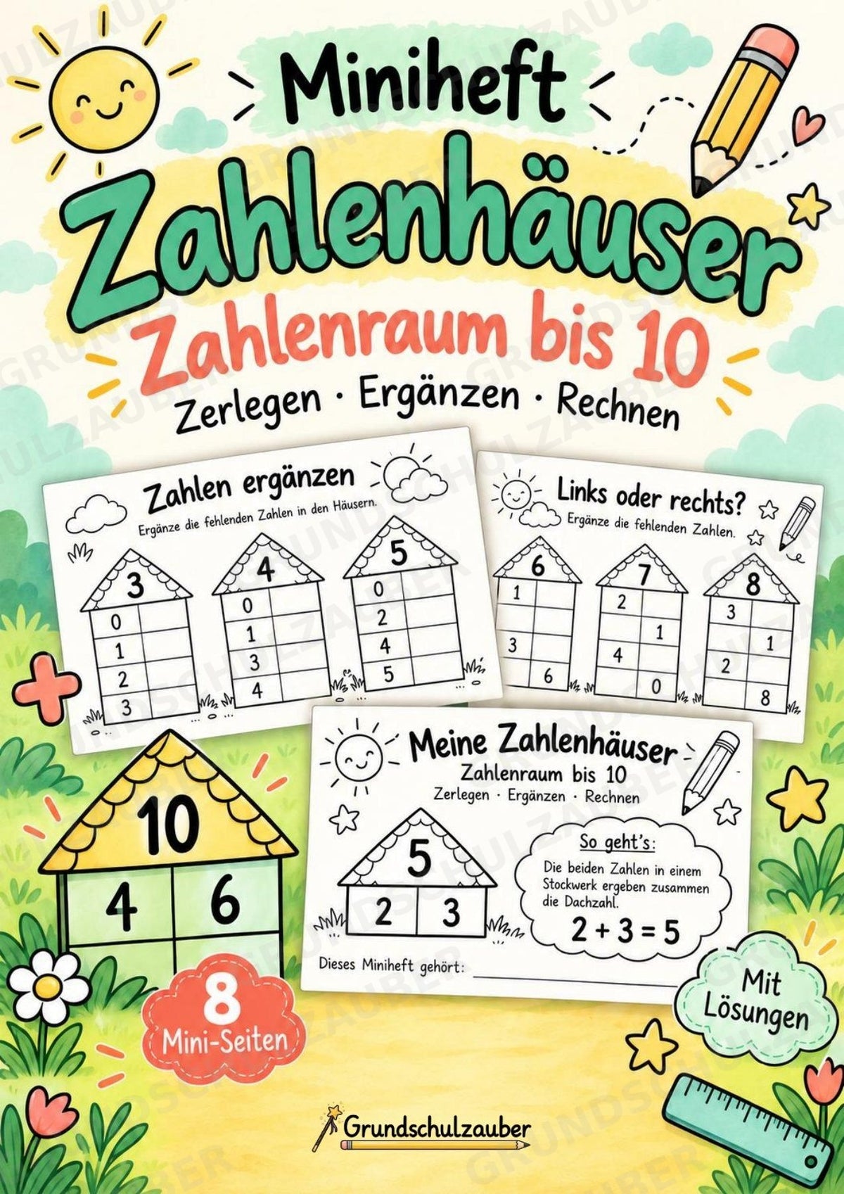 Titel: Zahlenhäuser bis 10 – Miniheft zur Zahlzerlegung mit Rechenhäusern | Mathe Klasse 1 – Cover