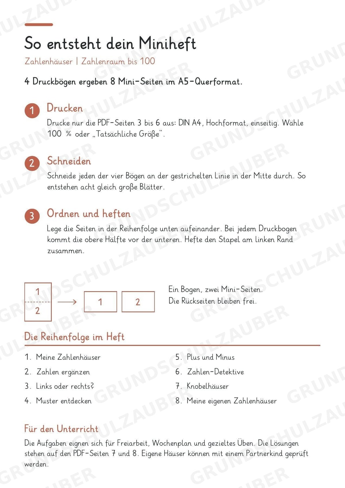 Zahlenhäuser bis 100 – Miniheft mit Rechenhäusern zur Zahlzerlegung und zum Kopfrechnen | Mathe Klasse 2 – Materialseite 2